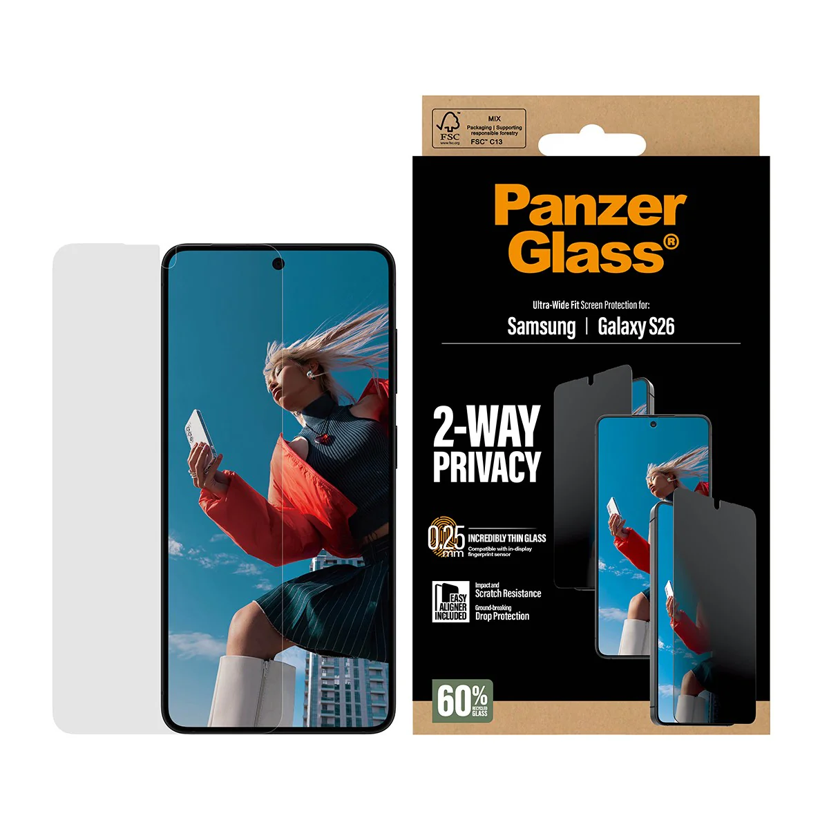 PanzerGlass® 2-Way Privacy Screen Protector Samsung Galaxy S26 | Ultra-Wide Fit w. EasyAligner - Image 2