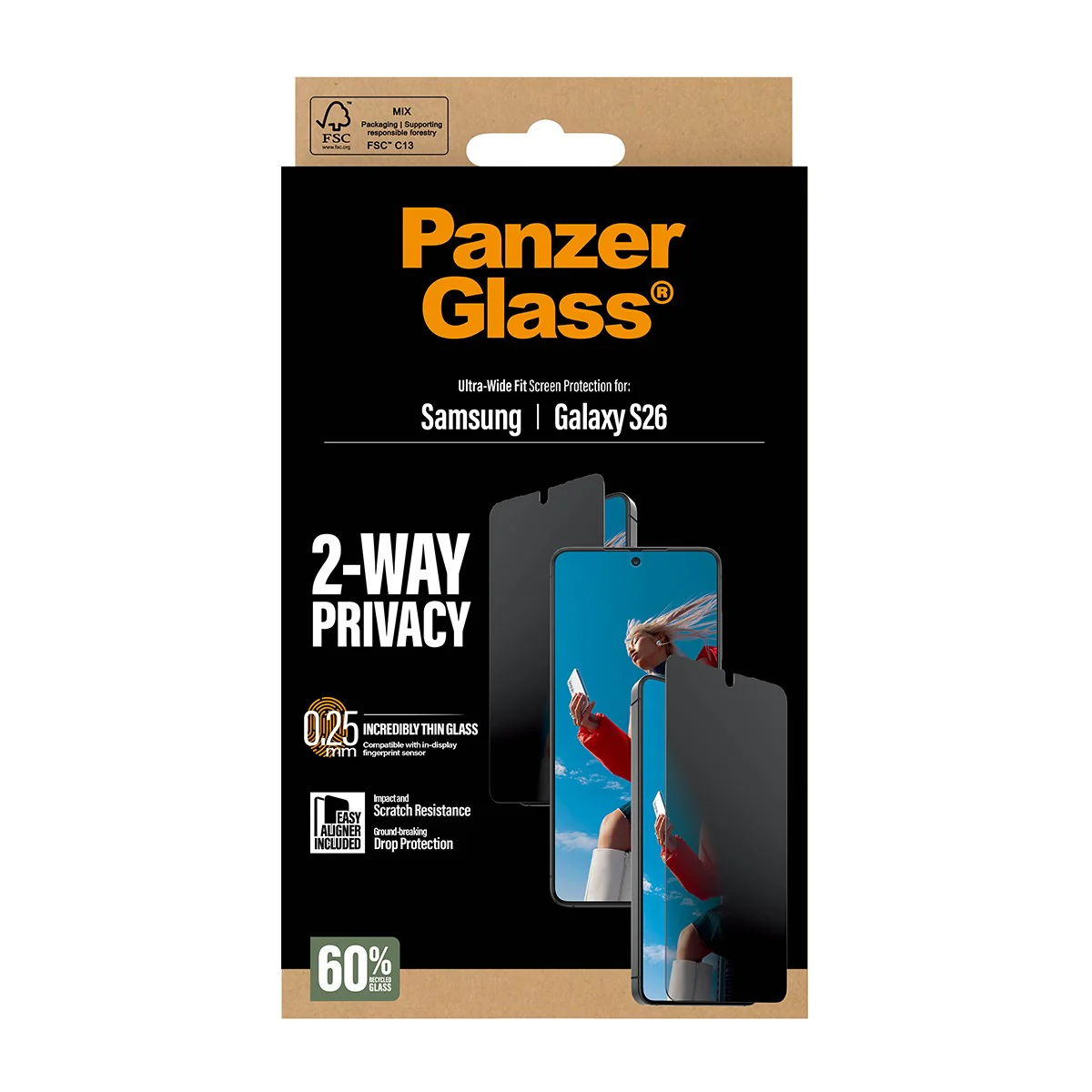 PanzerGlass® 2-Way Privacy Screen Protector Samsung Galaxy S26 | Ultra-Wide Fit w. EasyAligner - Image 3