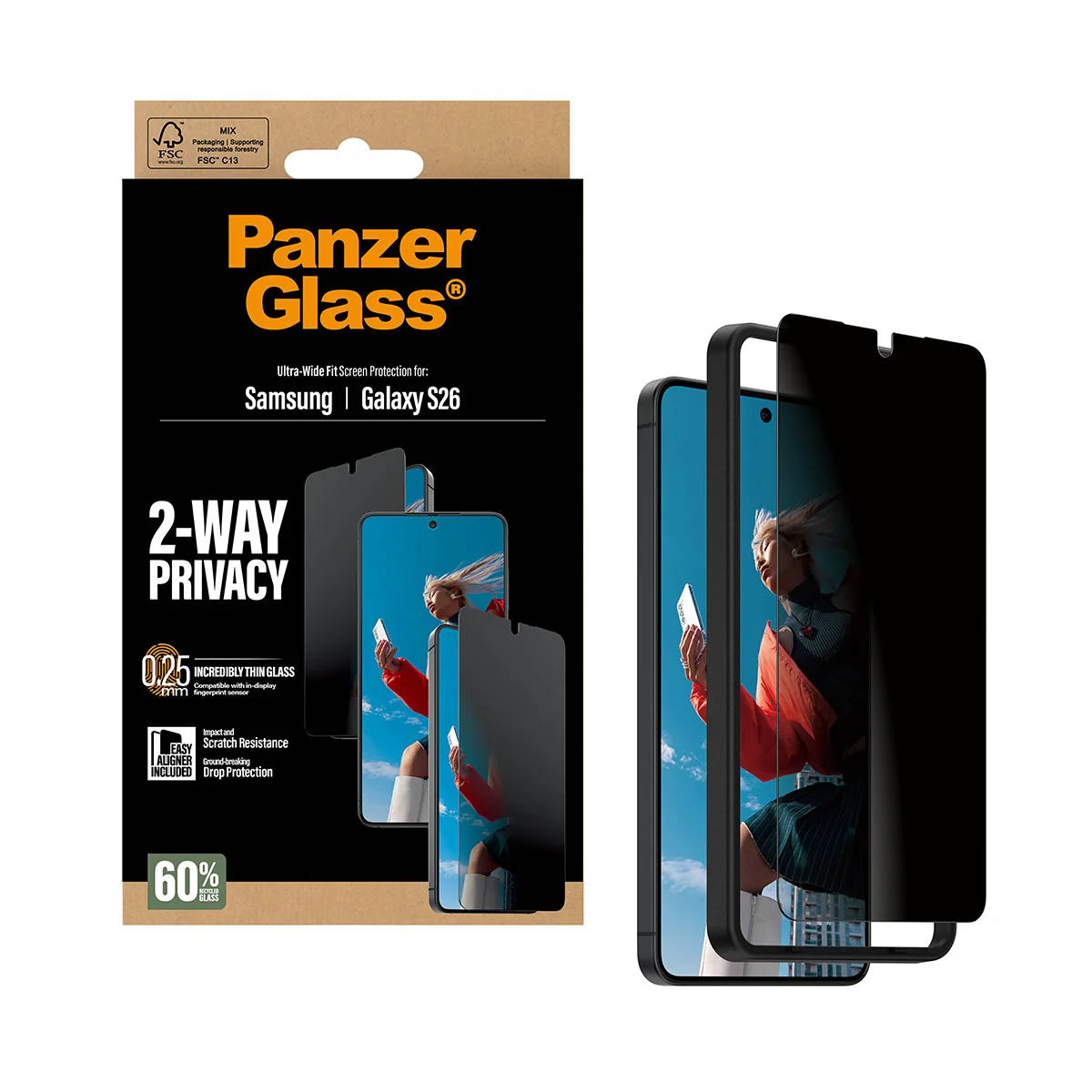 PanzerGlass® 2-Way Privacy Screen Protector Samsung Galaxy S26 | Ultra-Wide Fit w. EasyAligner - Image 6