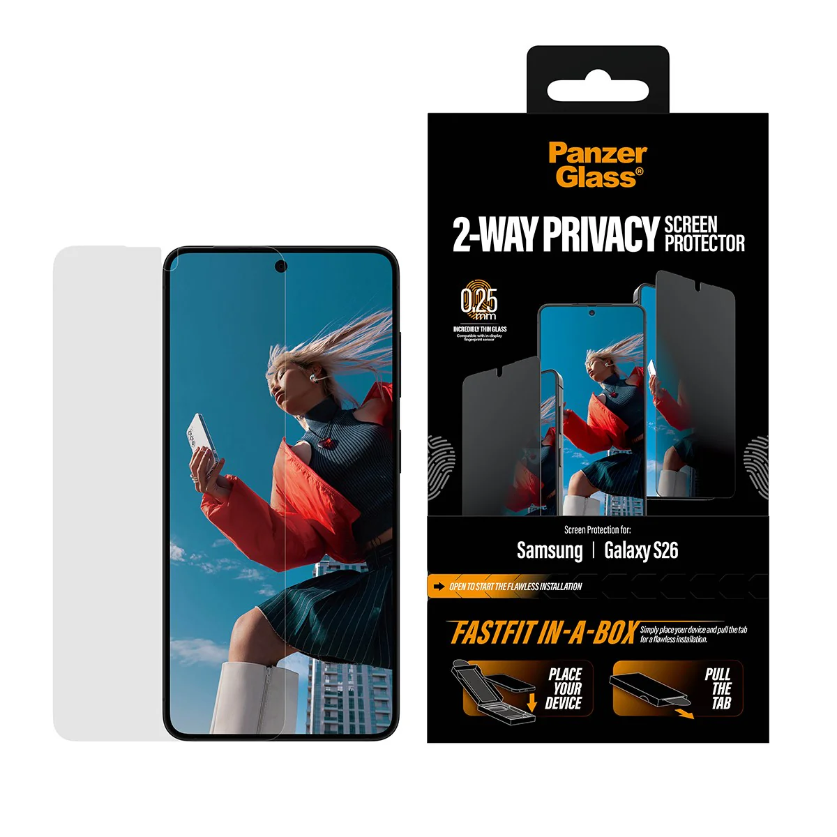 PanzerGlass® 2-Way Privacy Screen Protector Samsung Galaxy S26 | Ultra-Wide Fit w. FASTFIT IN-A-BOX - Image 2