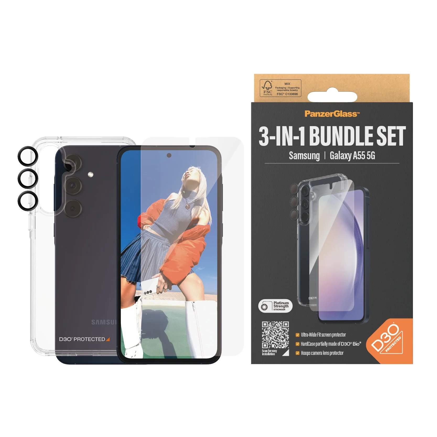 PanzerGlass® 3-in-1 Protection Bundle Samsung Galaxy A55 5G | Ultra-Wide Fit w. EasyAligner - Image 2