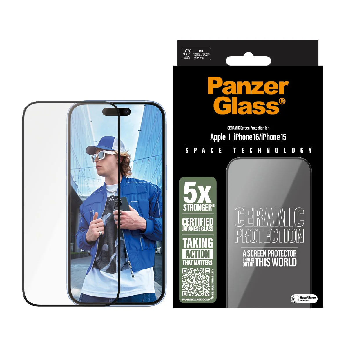 PanzerGlass® Ceramic Screen Protector iPhone 16 | 15 | Ultra-Wide Fit w. EasyAligner - Image 2