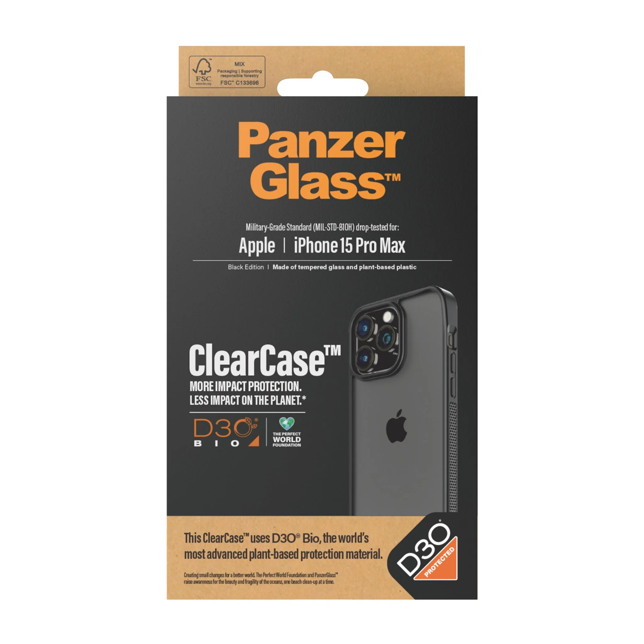 PanzerGlass® ClearCase Transparent w. Black Frame & D3O® iPhone 15 Pro Max - Image 3