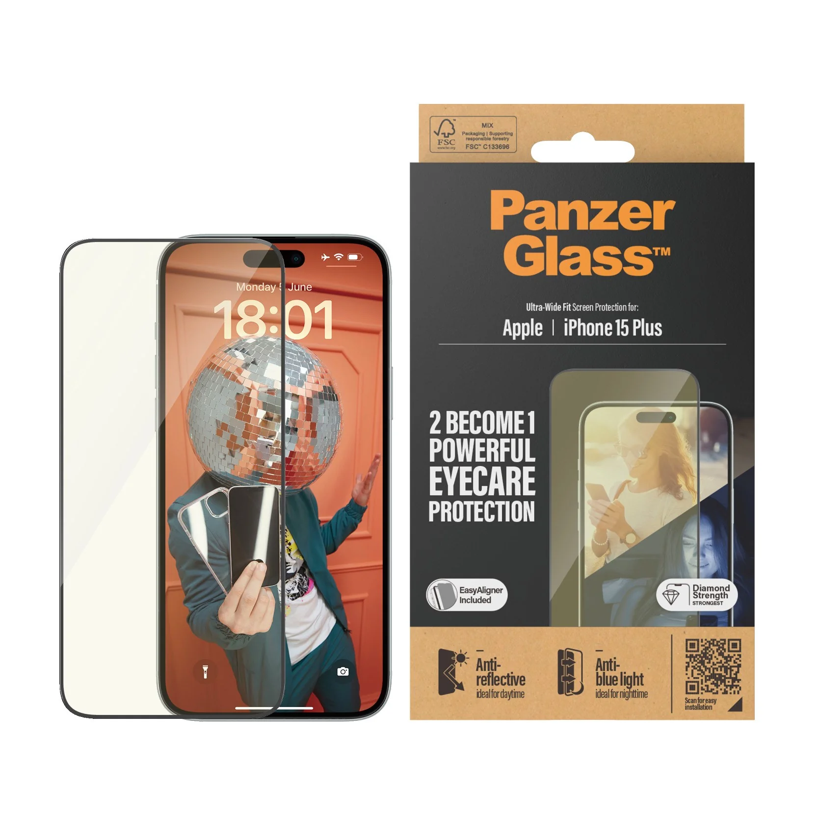 PanzerGlass® EyeCARE™ Screen Protection iPhone 15 Plus | Ultra-Wide Fit w. EasyAligner - Image 2