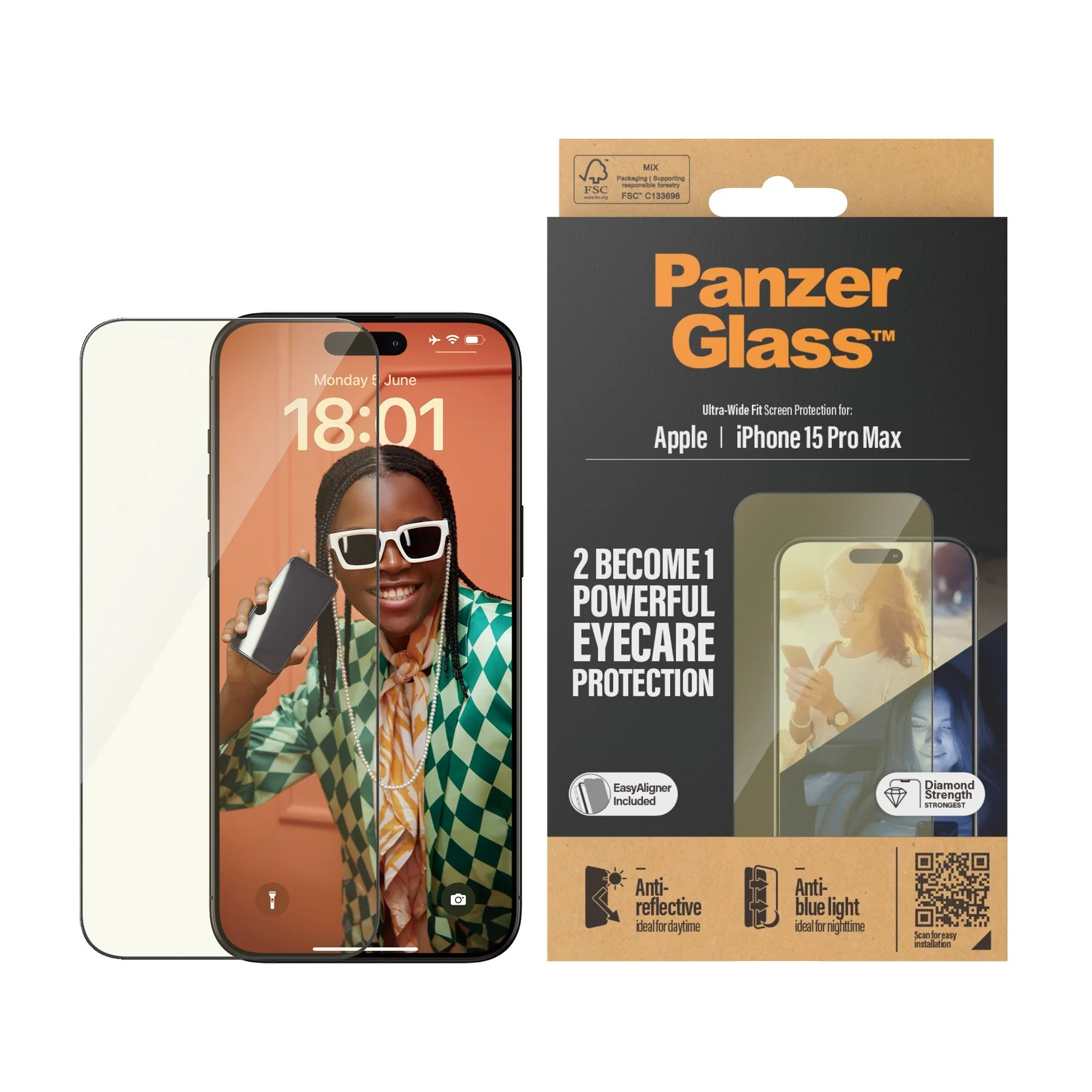 PanzerGlassŽ EyeCARE⢠Screen Protection iPhone 15 Pro Max | Ultra-Wide Fit w. EasyAligner - Image 2