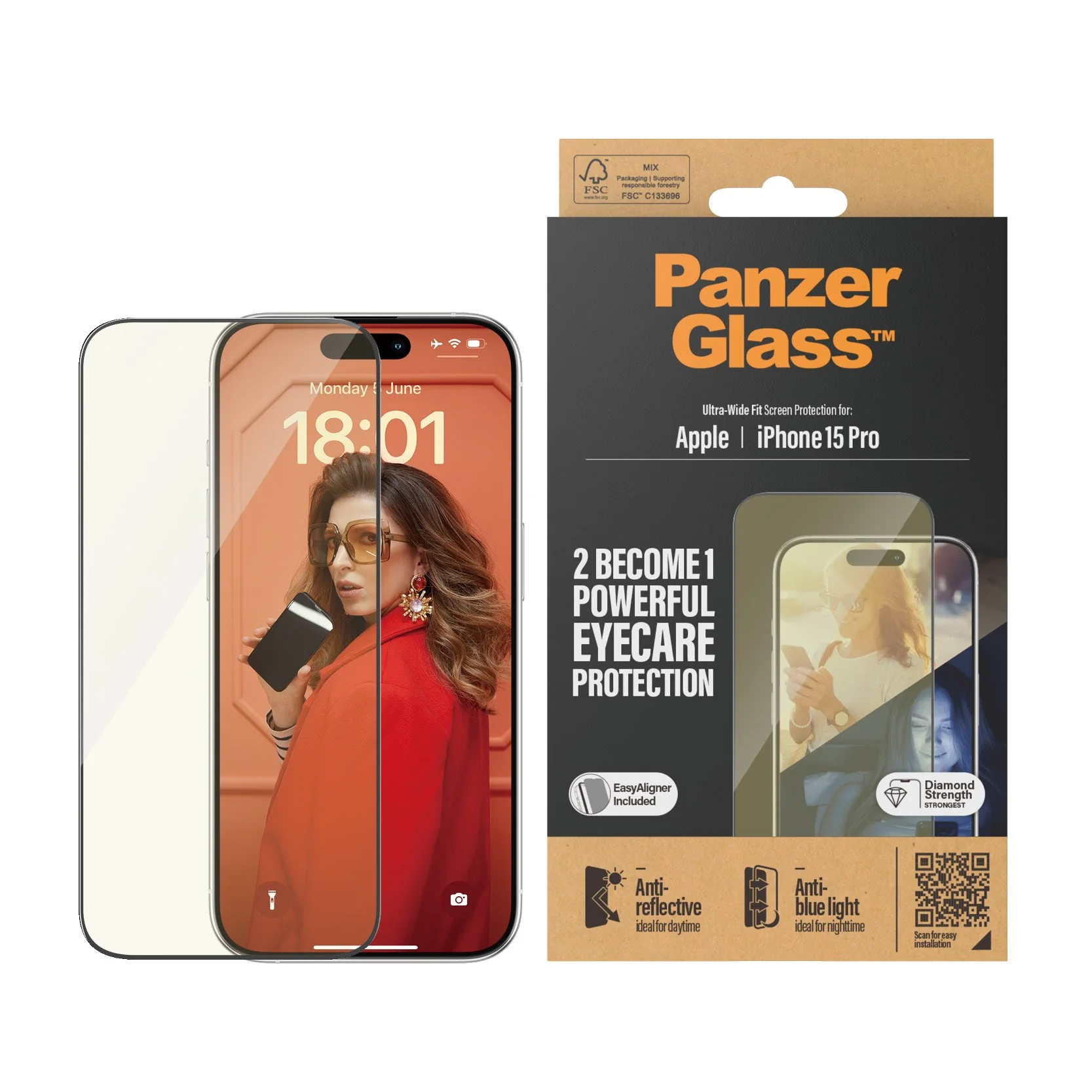 PanzerGlass® EyeCARE™ Screen Protection iPhone 15 Pro | Ultra-Wide Fit w. EasyAligner - Image 2