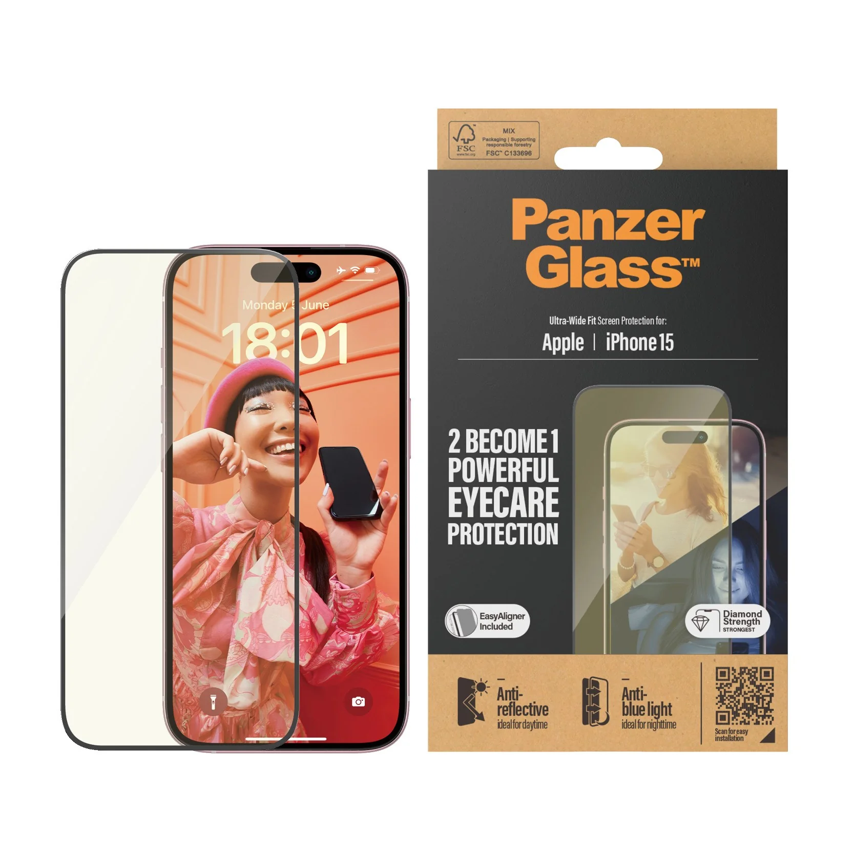 PanzerGlass® EyeCARE™ Screen Protection iPhone 15 | Ultra-Wide Fit w. EasyAligner - Image 2