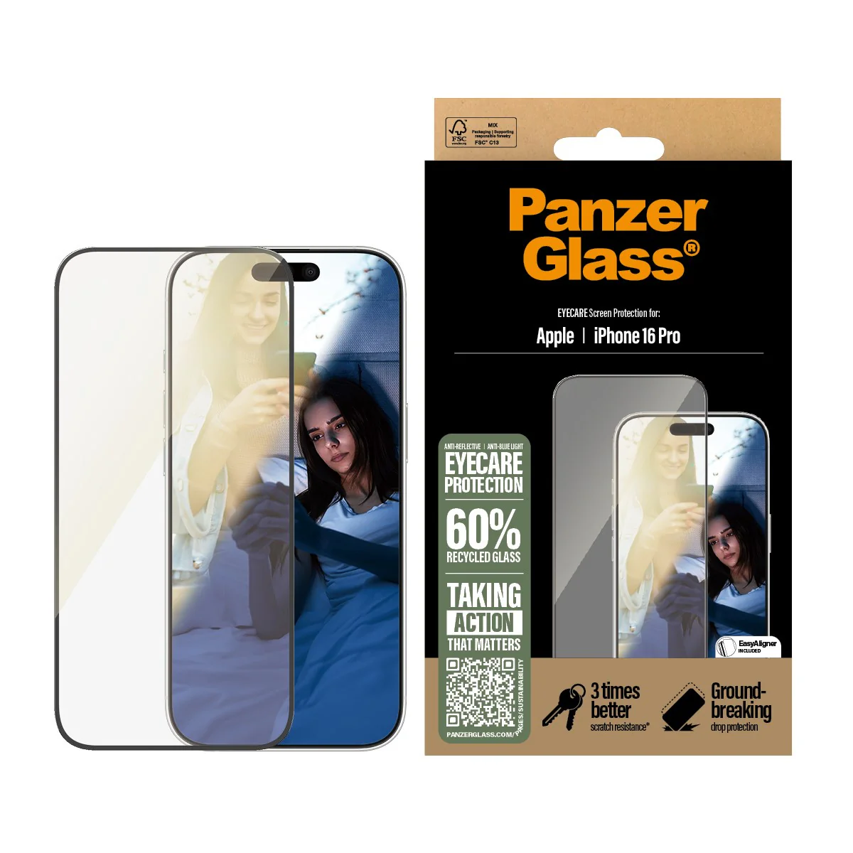 PanzerGlass® EyeCARE™ Screen Protector iPhone 16 Pro | Ultra-Wide Fit - Image 2
