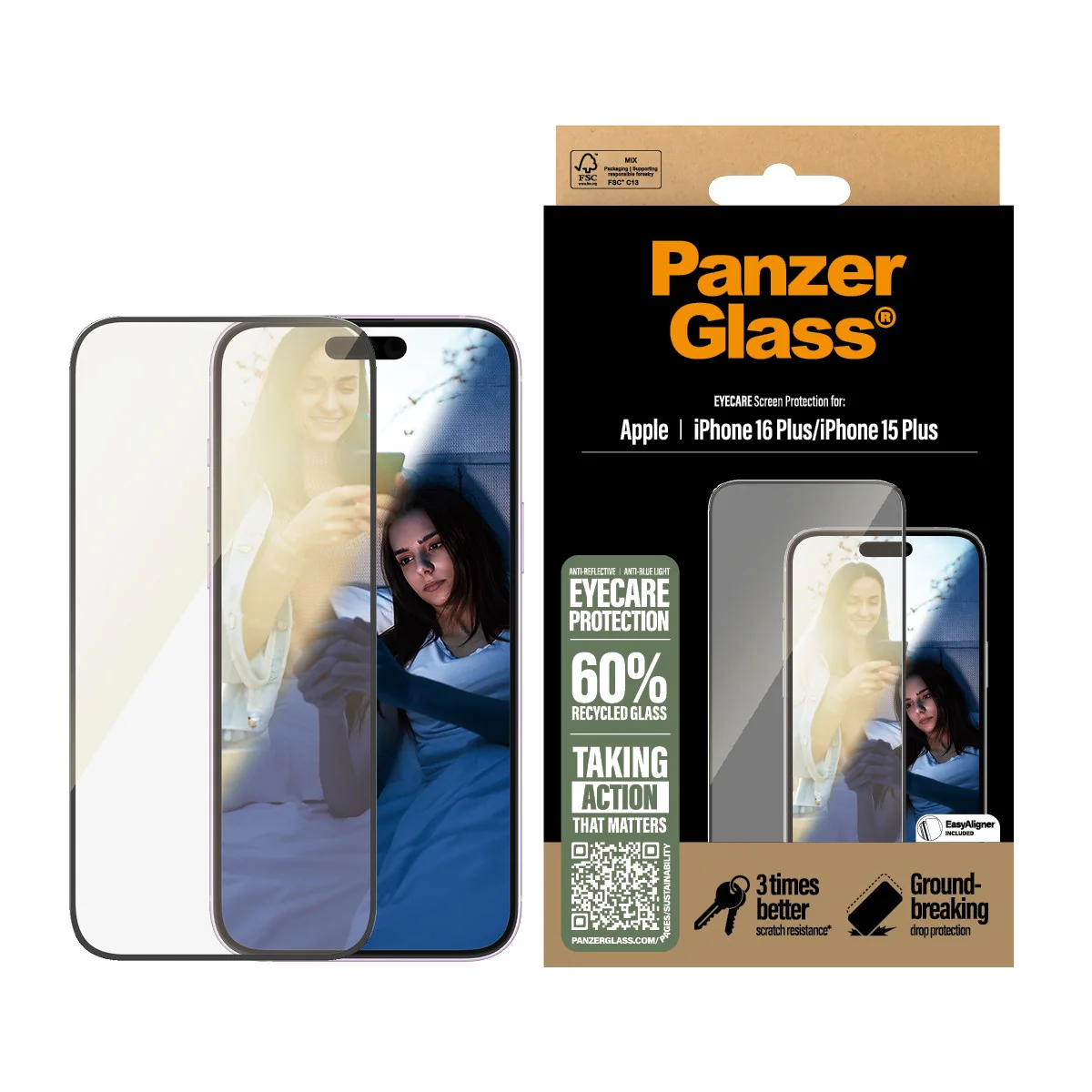 PanzerGlass® EyeCARE™ Screen Protector iPhone 16 Plus | 15 Plus | Ultra-Wide Fit - Image 2