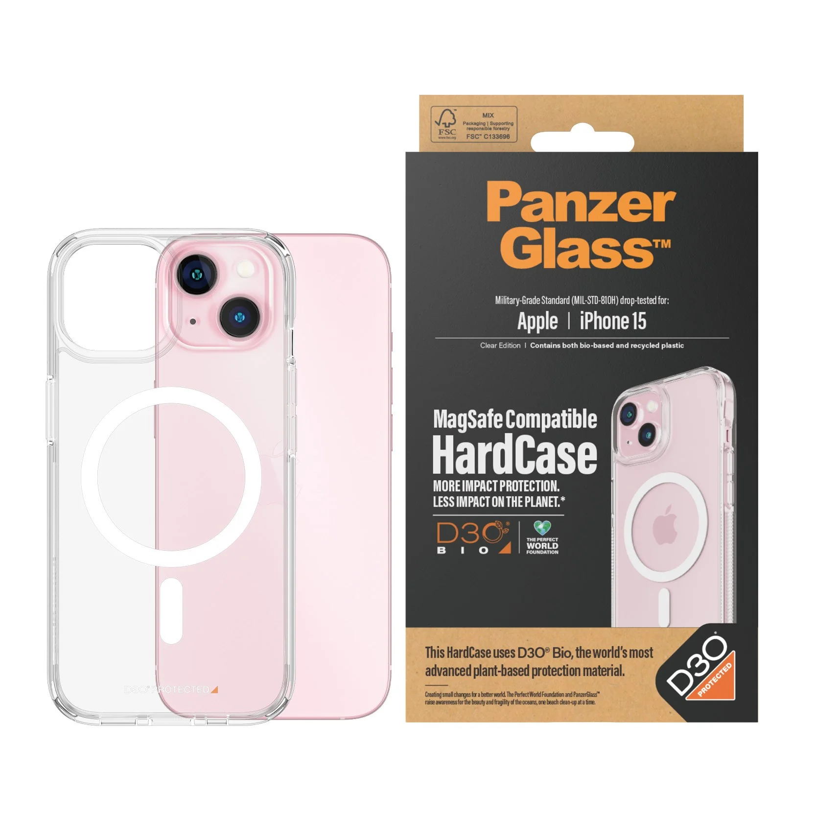 PanzerGlass® HardCase Transparent w. White MagSafe & D3O® iPhone 15 - Image 2