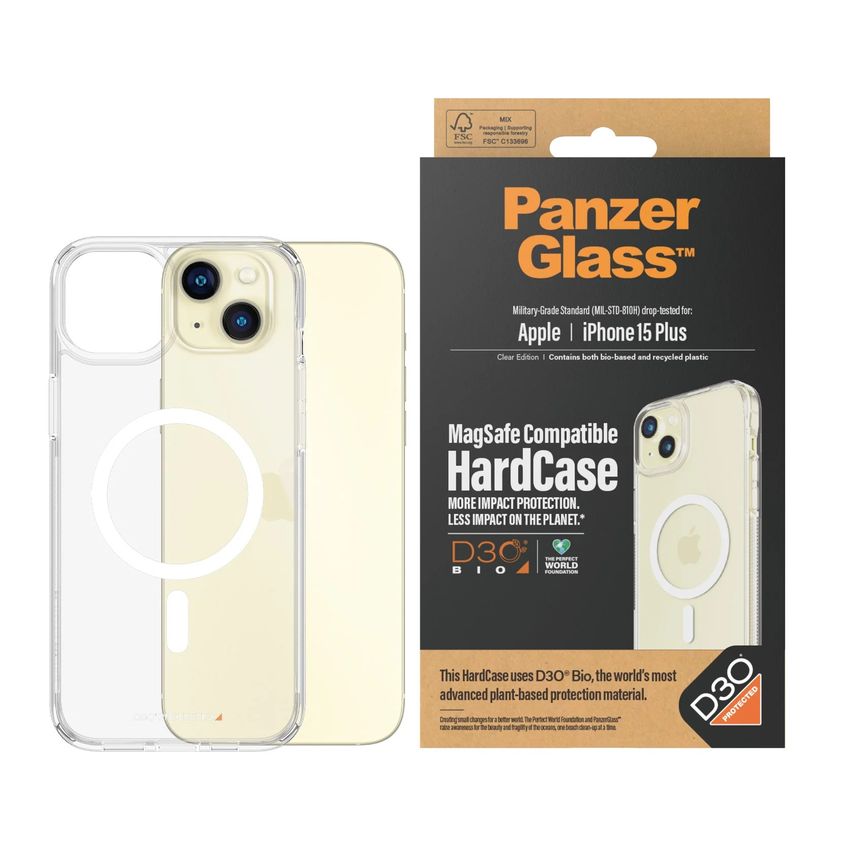 PanzerGlass® HardCase Transparent w. White MagSafe & D3O® iPhone 15 Plus - Image 2