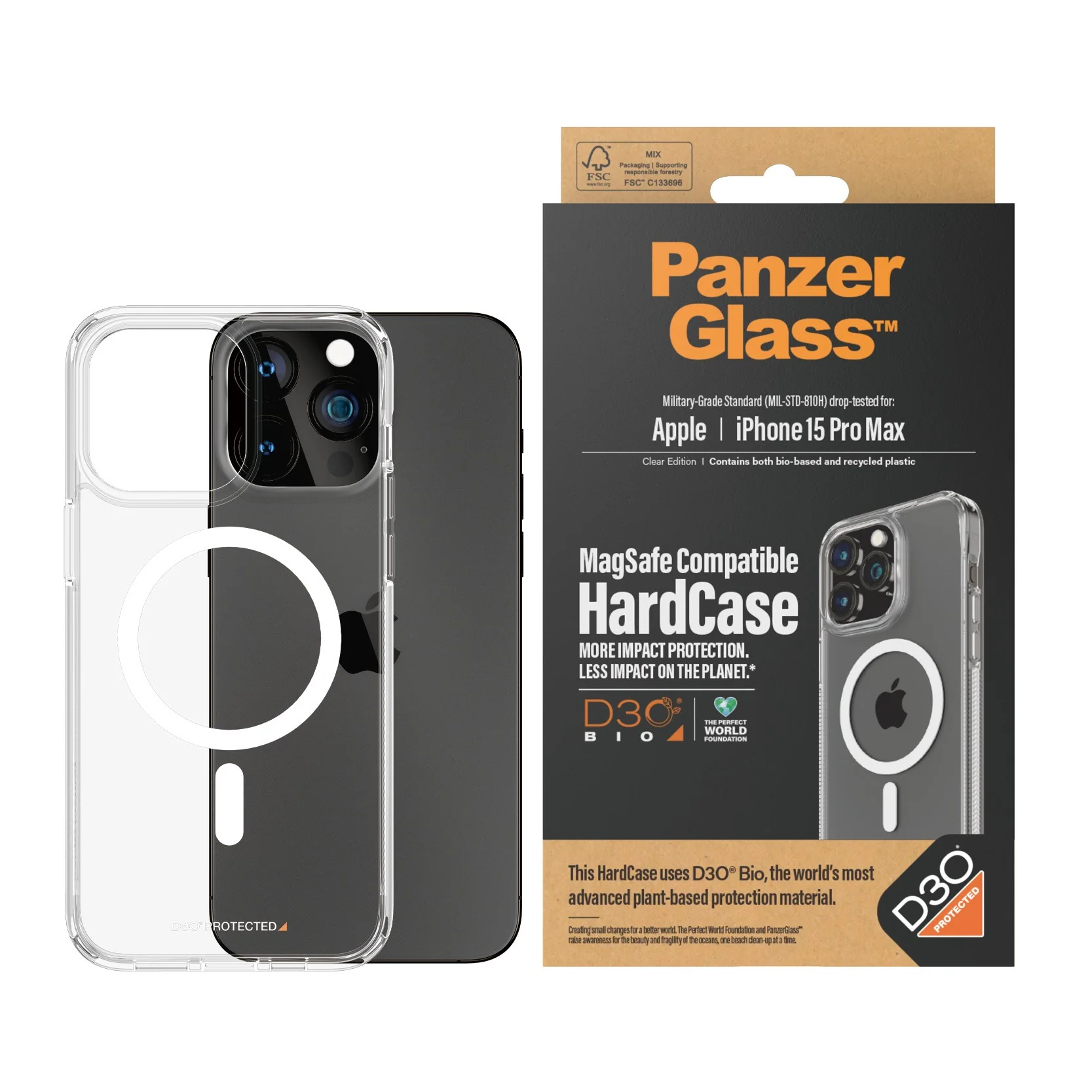 PanzerGlass® HardCase Transparent w. White MagSafe & D3O® iPhone 15 Pro Max - Image 2