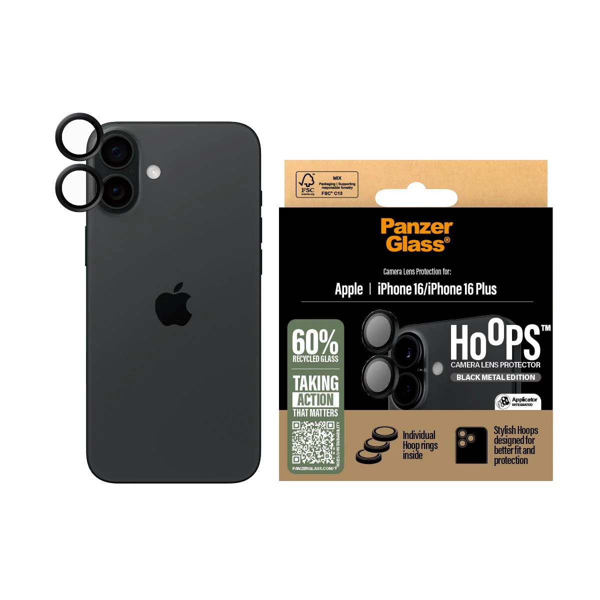 PanzerGlass® Hoops® Camera Lens Protector Black iPhone 16 | 16 Plus - Image 2
