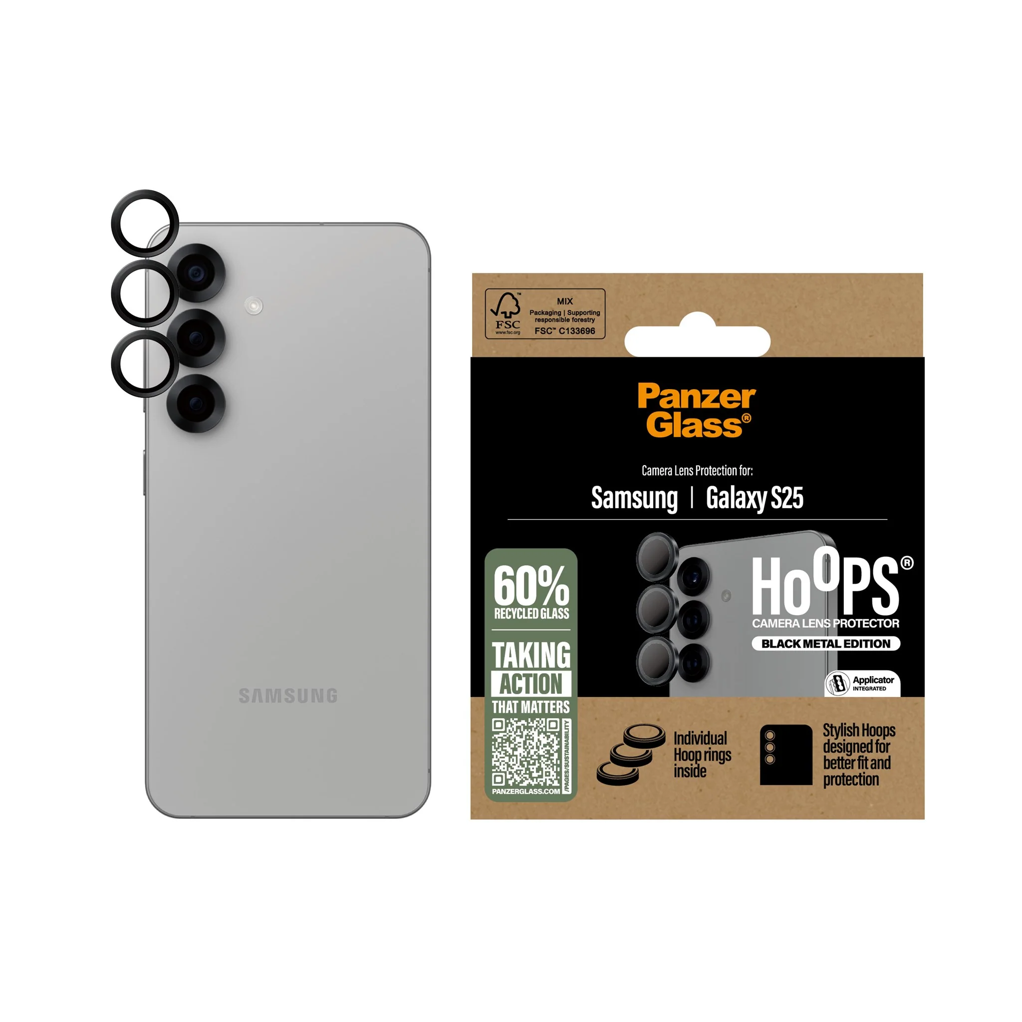 PanzerGlass® Hoops® Camera Lens Protector Black Samsung Galaxy S25 - Image 2