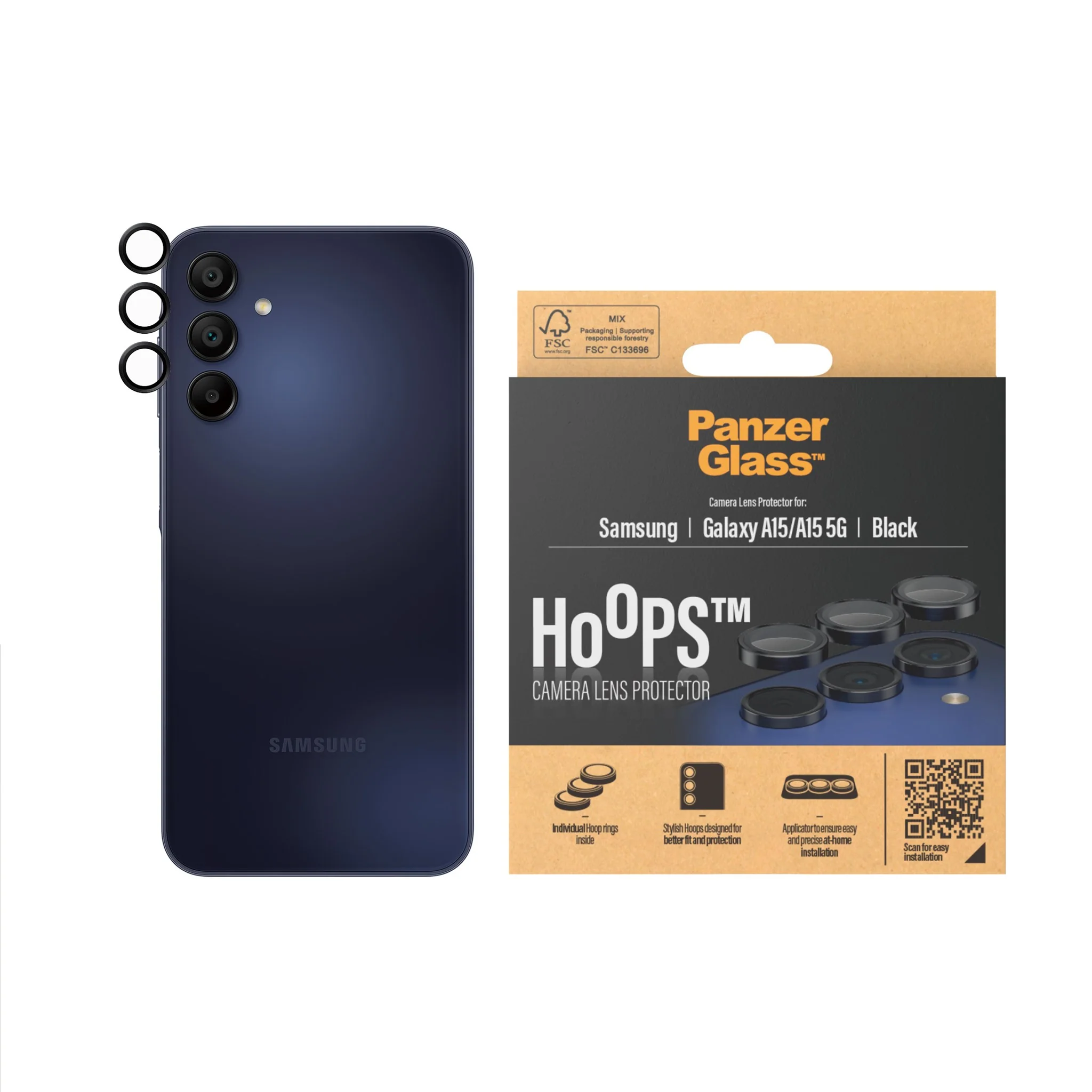 PanzerGlass® Hoops® Camera Lens Protector Black Samsung Galaxy A15 | A15 5G - Image 2