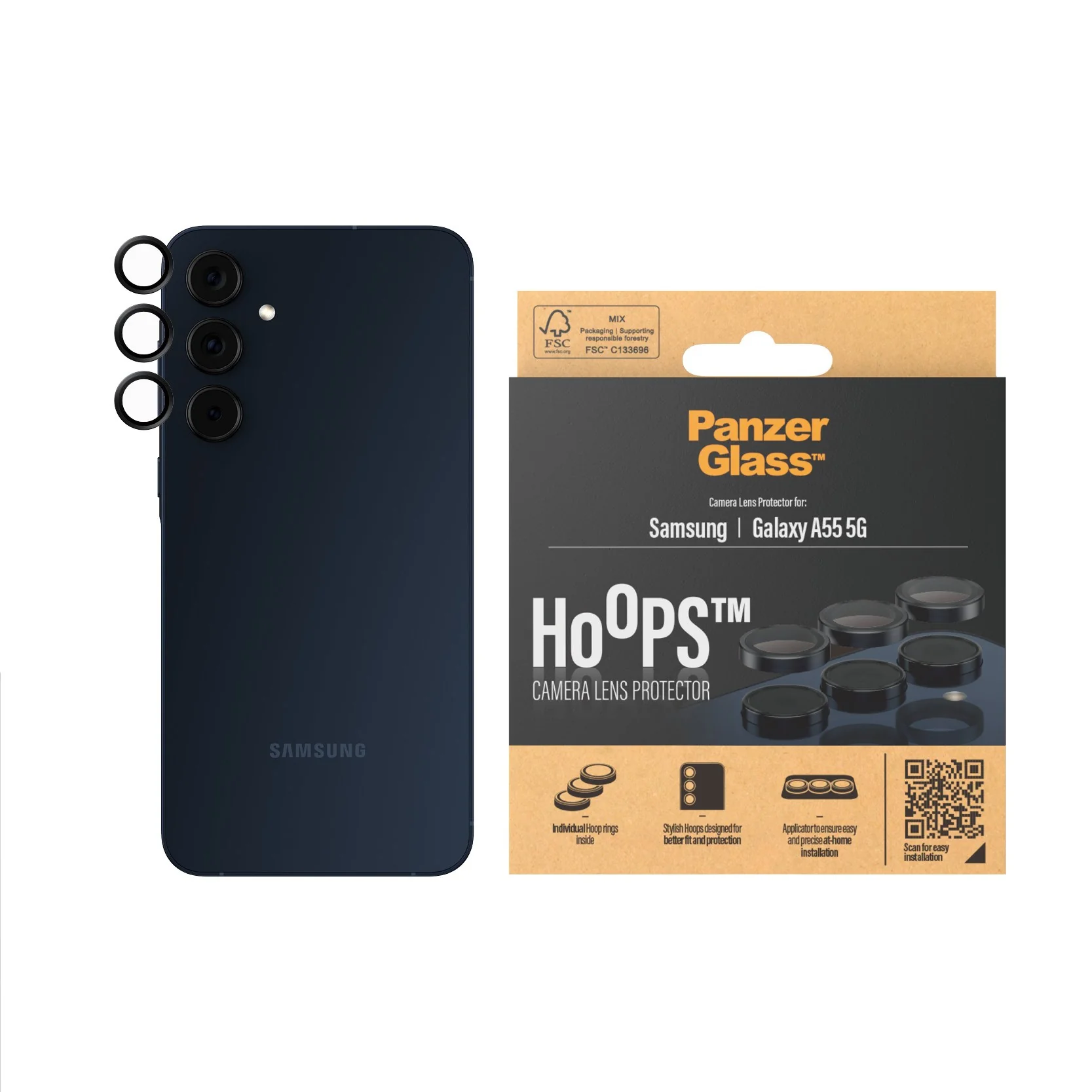 PanzerGlass® Hoops® Camera Lens Protector Black Samsung Galaxy A55 5G - Image 2