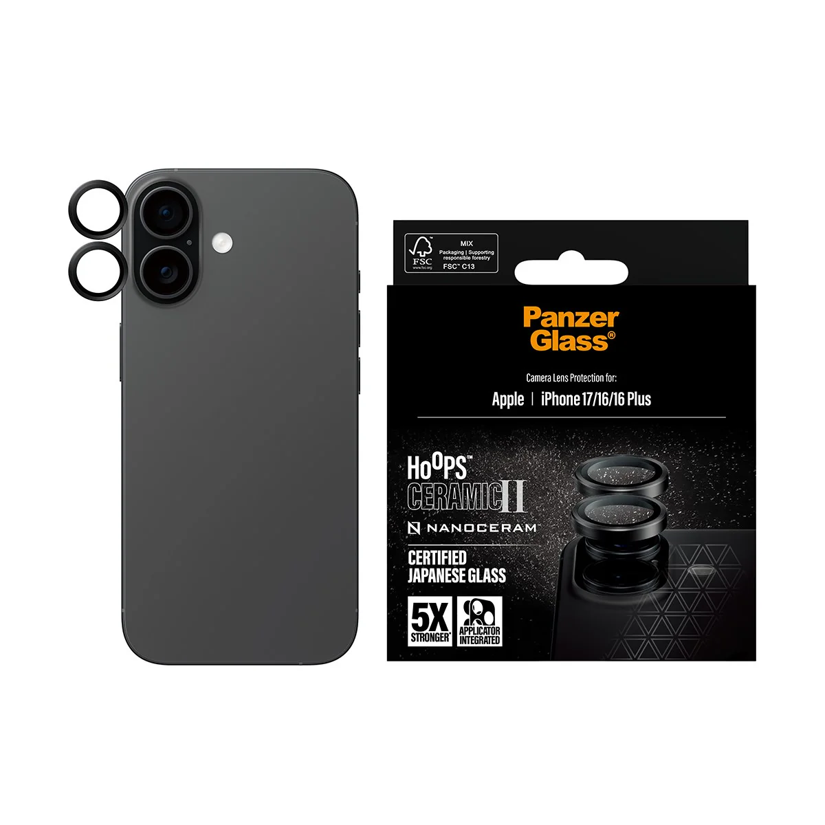 PanzerGlass® Hoops® Ceramic II Camera Lens Protector iPhone 17 | iPhone 16 | 16 Plus - Image 2