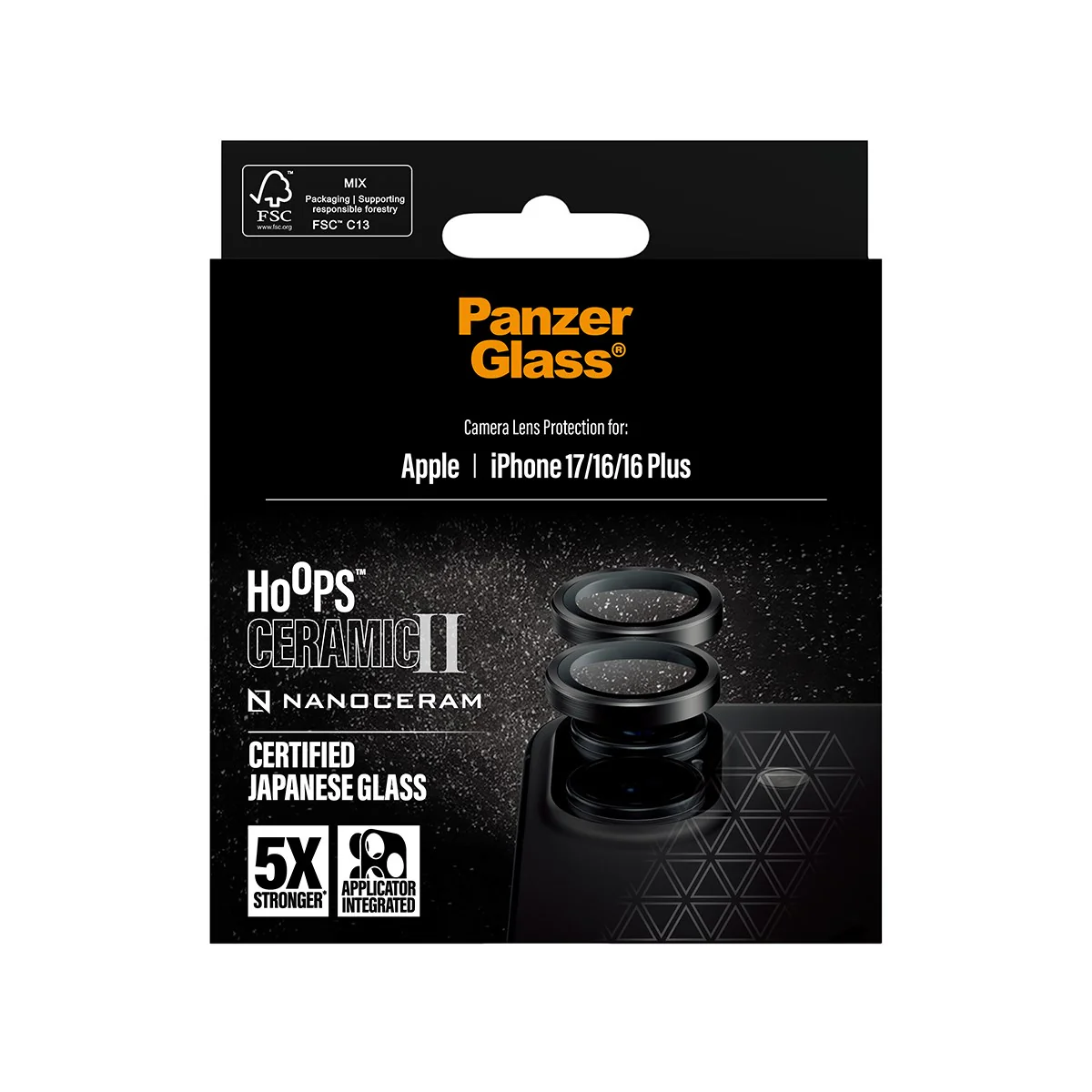 PanzerGlass® Hoops® Ceramic II Camera Lens Protector iPhone 17 | iPhone 16 | 16 Plus - Image 3