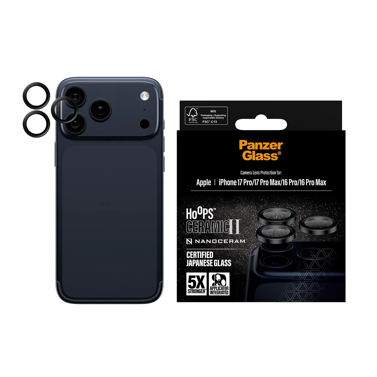 PanzerGlass® Hoops® Ceramic II Camera Lens Protector iPhone 17 Pro | iPhone 17 Pro Max | iPhone 16 Pro | 16 Pro Max - Image 2