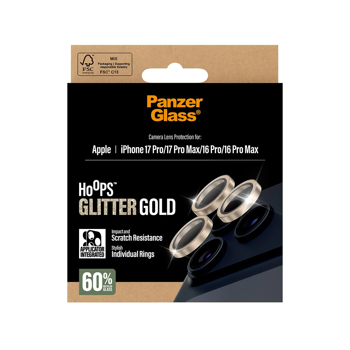 PanzerGlass® Hoops® Camera Lens Protector Glitter Gold iPhone 17 Pro | iPhone 17 Pro Max | iPhone 16 Pro | 16 Pro Max - Image 3