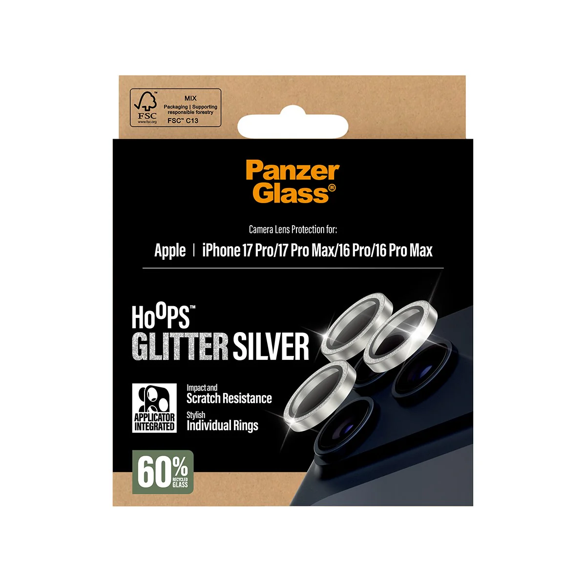 PanzerGlass® Hoops® Camera Lens Protector Glitter Silver iPhone 17 Pro | iPhone 17 Pro Max | iPhone 16 Pro | 16 Pro Max - Image 3