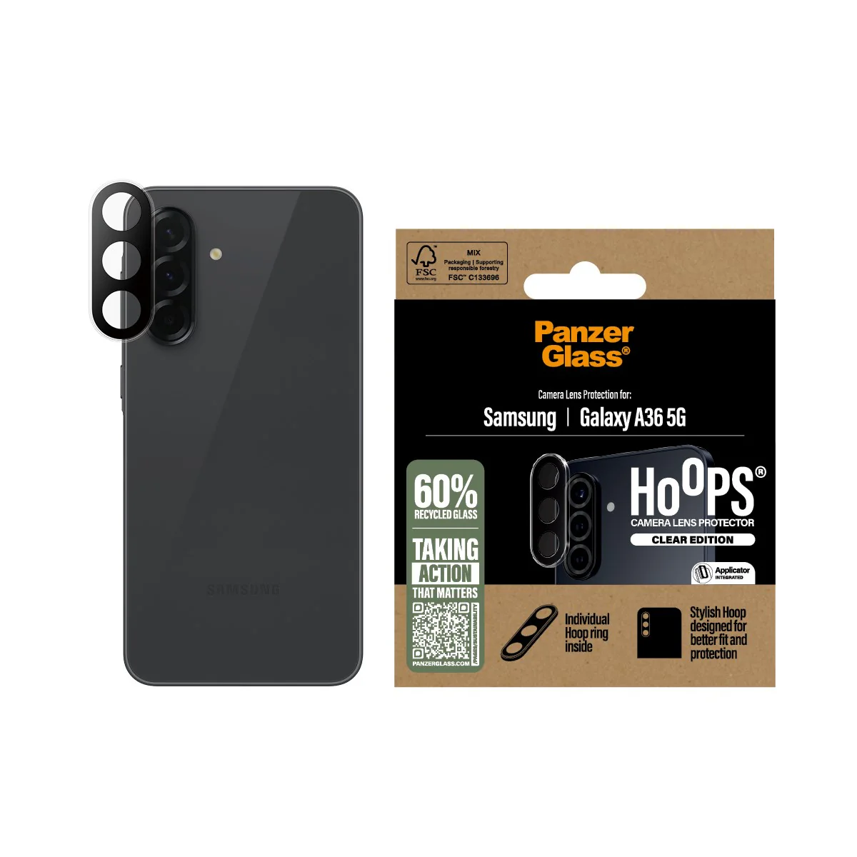 PanzerGlass® Hoops® Camera Lens Protector Transparent Samsung Galaxy A36 5G - Image 2