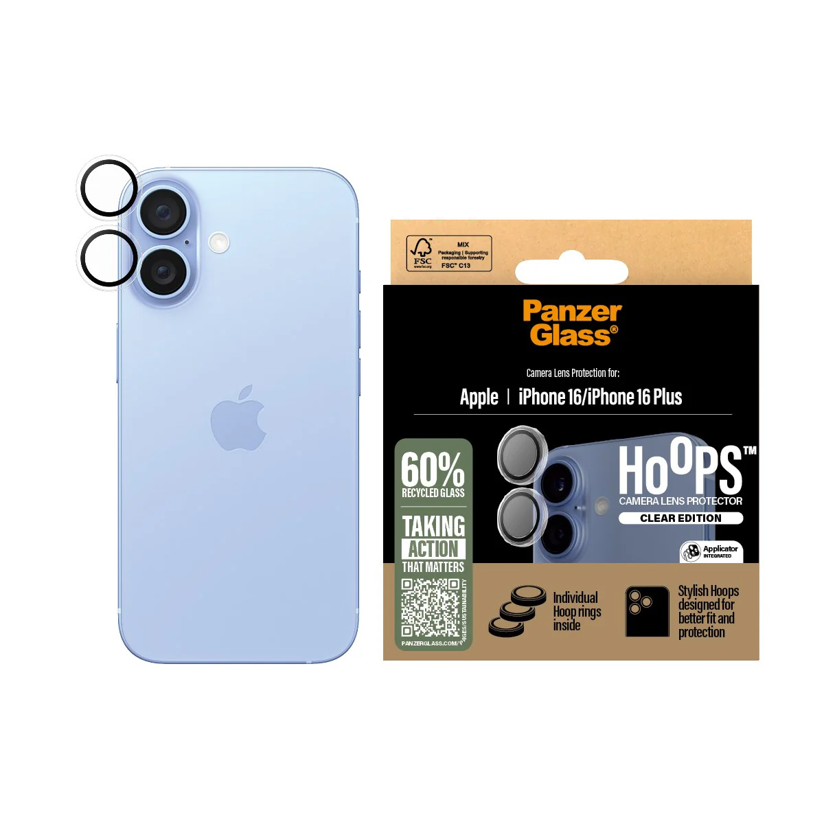 PanzerGlass® Hoops® Camera Lens Protector Transparent iPhone 16 | 16 Plus - Image 2