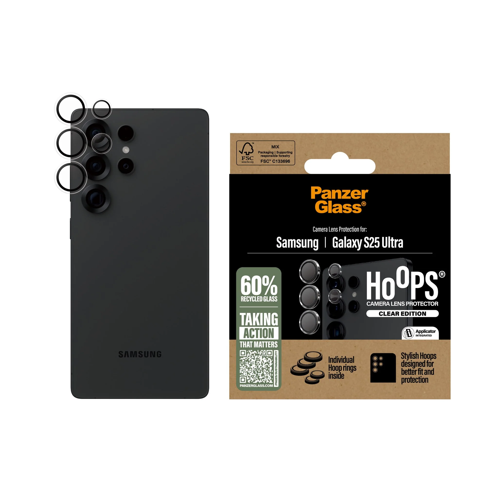 PanzerGlass® Hoops® Camera Lens Protector Transparent Samsung Galaxy S25 Ultra - Image 2