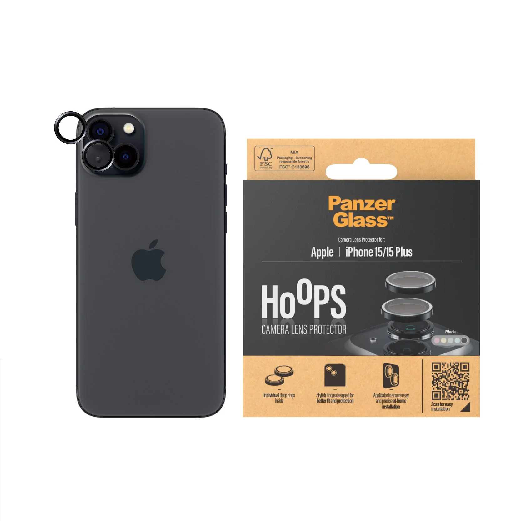 PanzerGlass® Hoops® Camera Lens Protector Black iPhone 15 | 15 Plus - Image 2