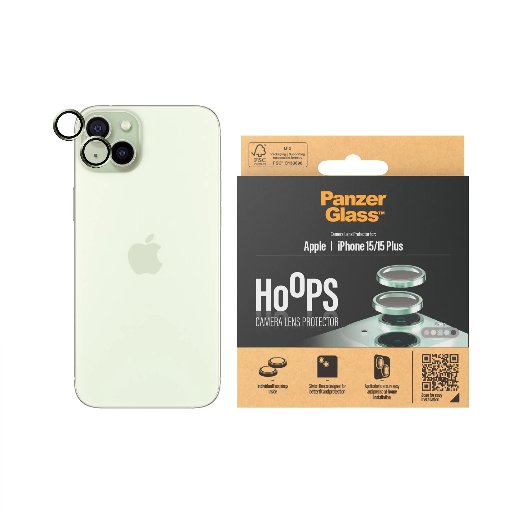PanzerGlassÂź HoopsÂź Camera Lens Protector Green iPhone 15 | 15 Plus - Image 2