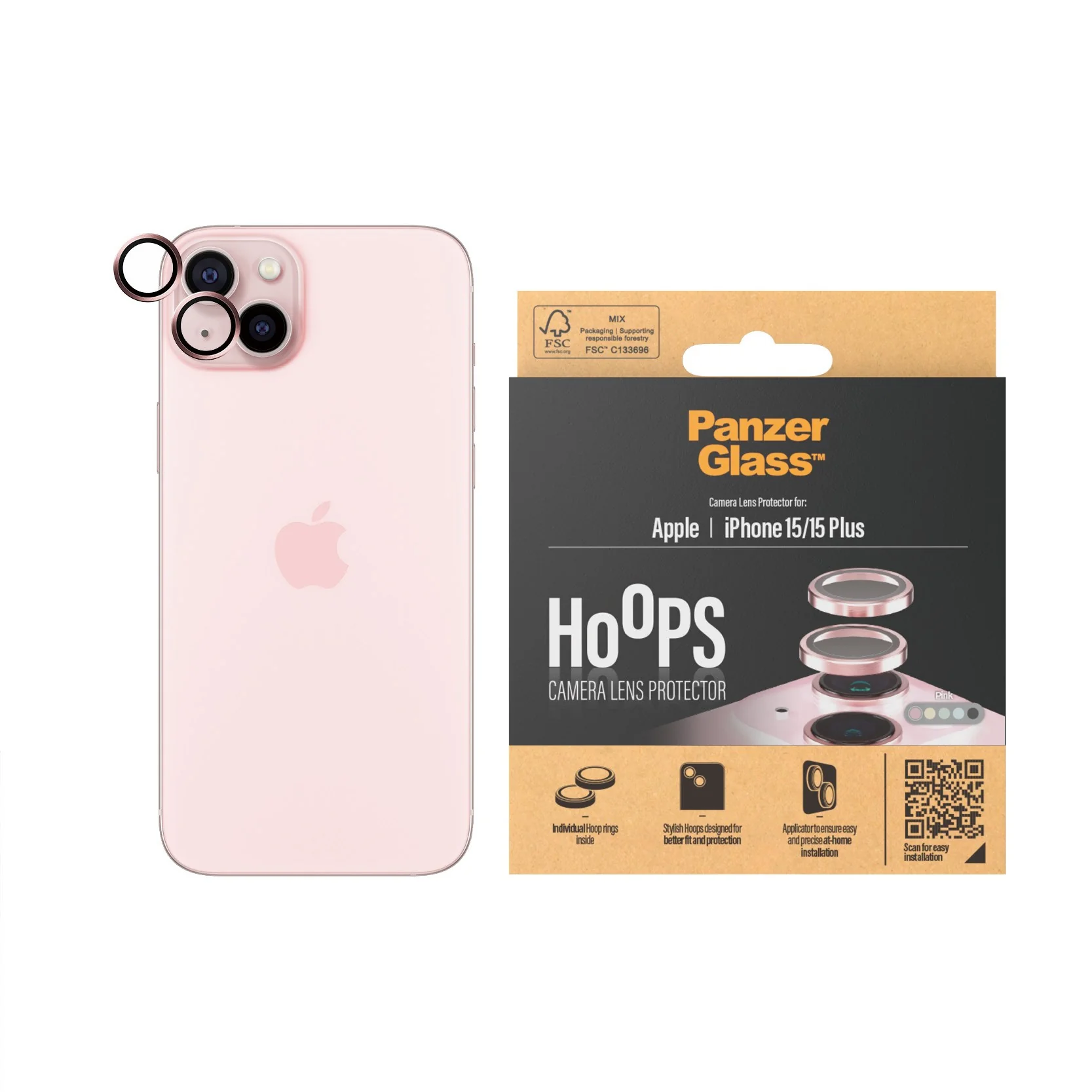 PanzerGlassÂź HoopsÂź Camera Lens Protector Pink iPhone 15 | 15 Plus - Image 2