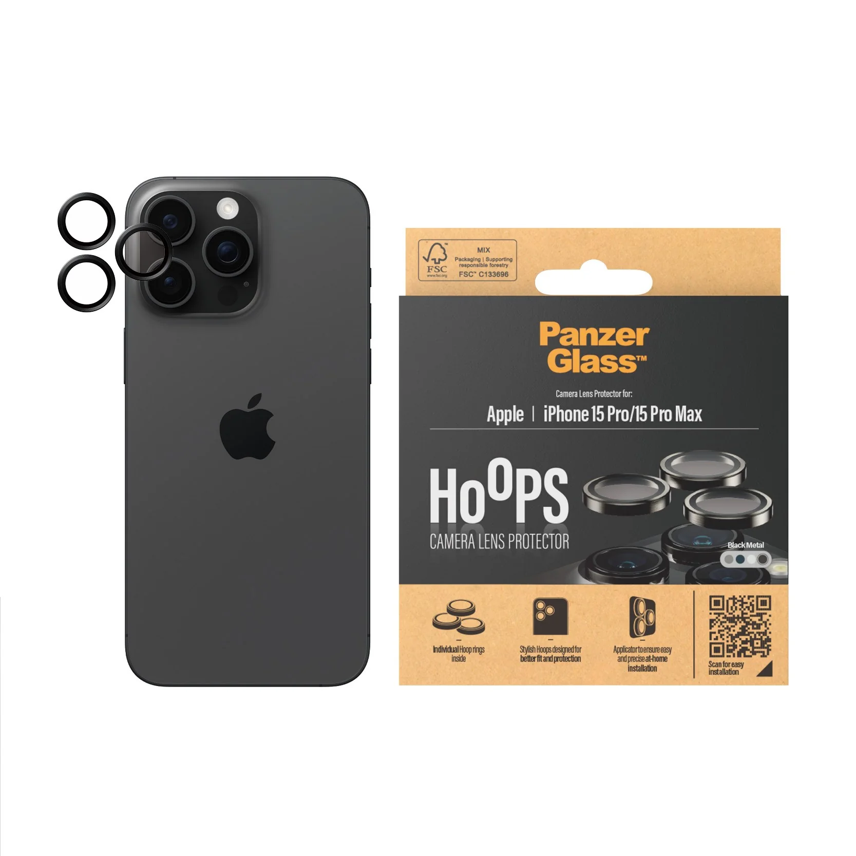 PanzerGlassÂź HoopsÂź Metal Camera Lens Protector Black iPhone 15 Pro | 15 Pro Max - Image 2