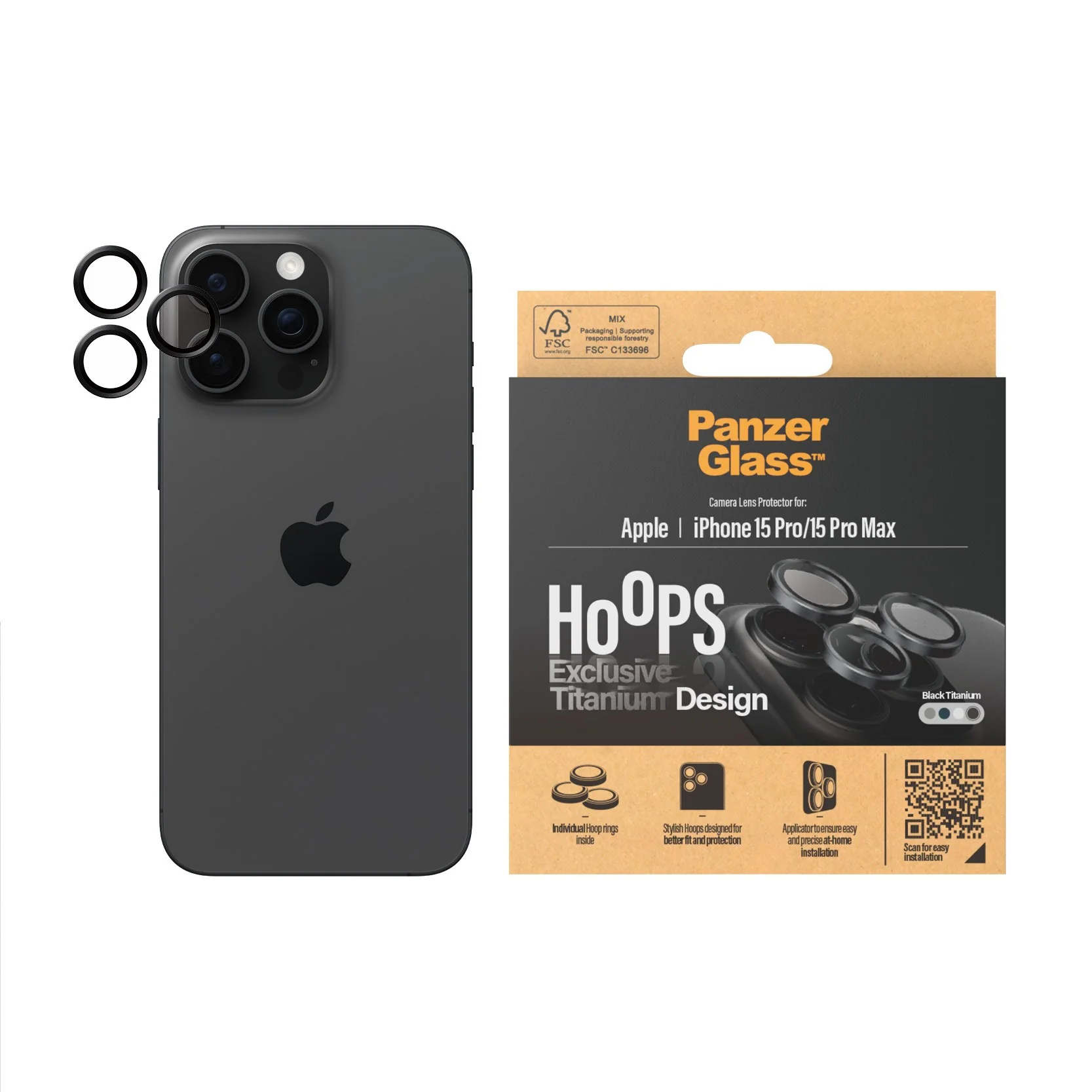PanzerGlass® Hoops® Titanium Camera Lens Protector Black iPhone 15 Pro | 15 Pro Max - Image 2