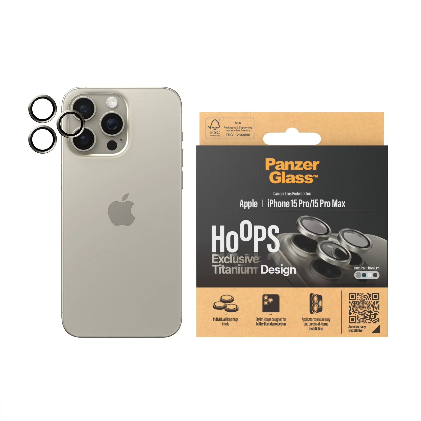 PanzerGlass® Hoops® Titanium Camera Lens Protector Natural iPhone 15 Pro | 15 Pro Max - Image 2