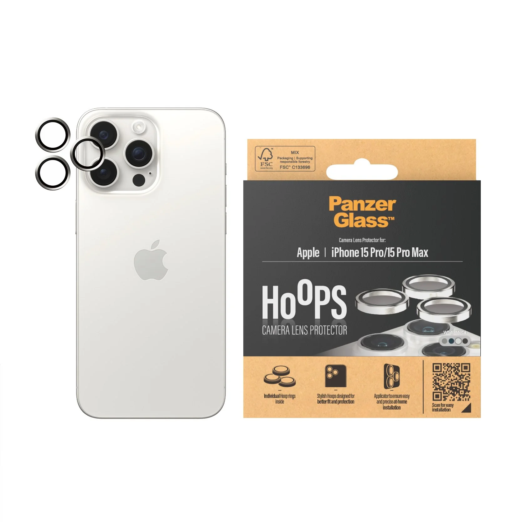 PanzerGlass® Hoops® Metal Camera Lens Protector White iPhone 15 Pro | 15 Pro Max - Image 2