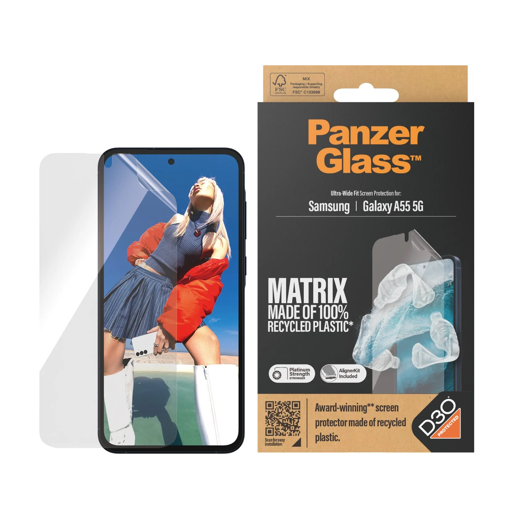 PanzerGlass® ECO MATRIX Screen Protector Samsung Galaxy A55 5G | Ultra-Wide Fit w. AlignerKit - Image 2