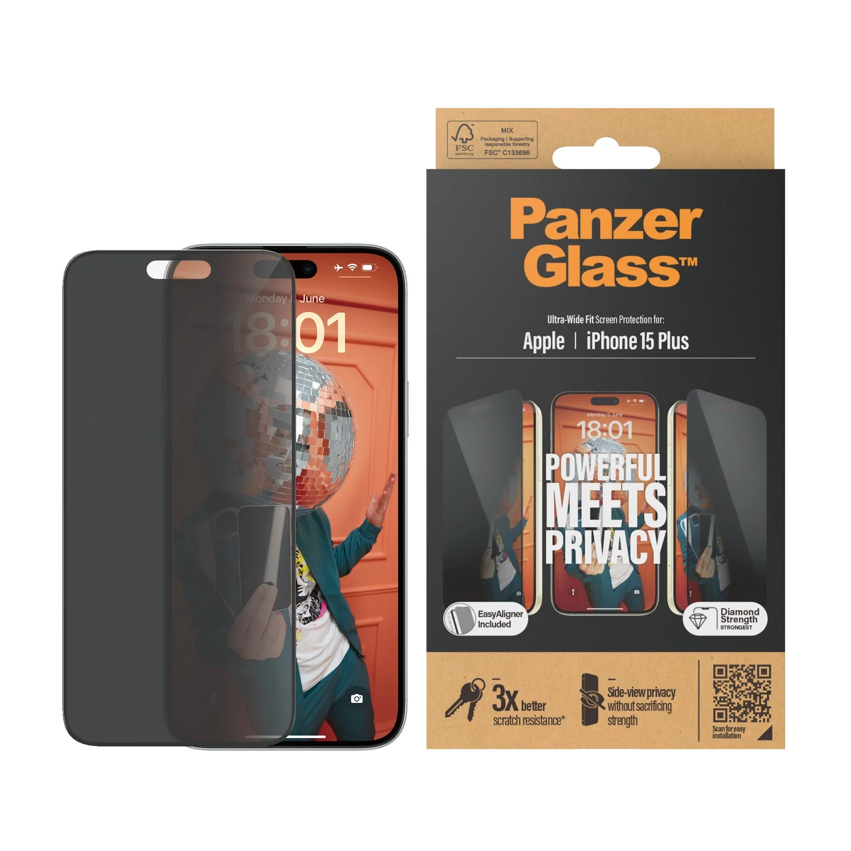 PanzerGlass® Privacy Screen Protector iPhone 15 Plus | Ultra-Wide Fit w. EasyAligner - Image 2