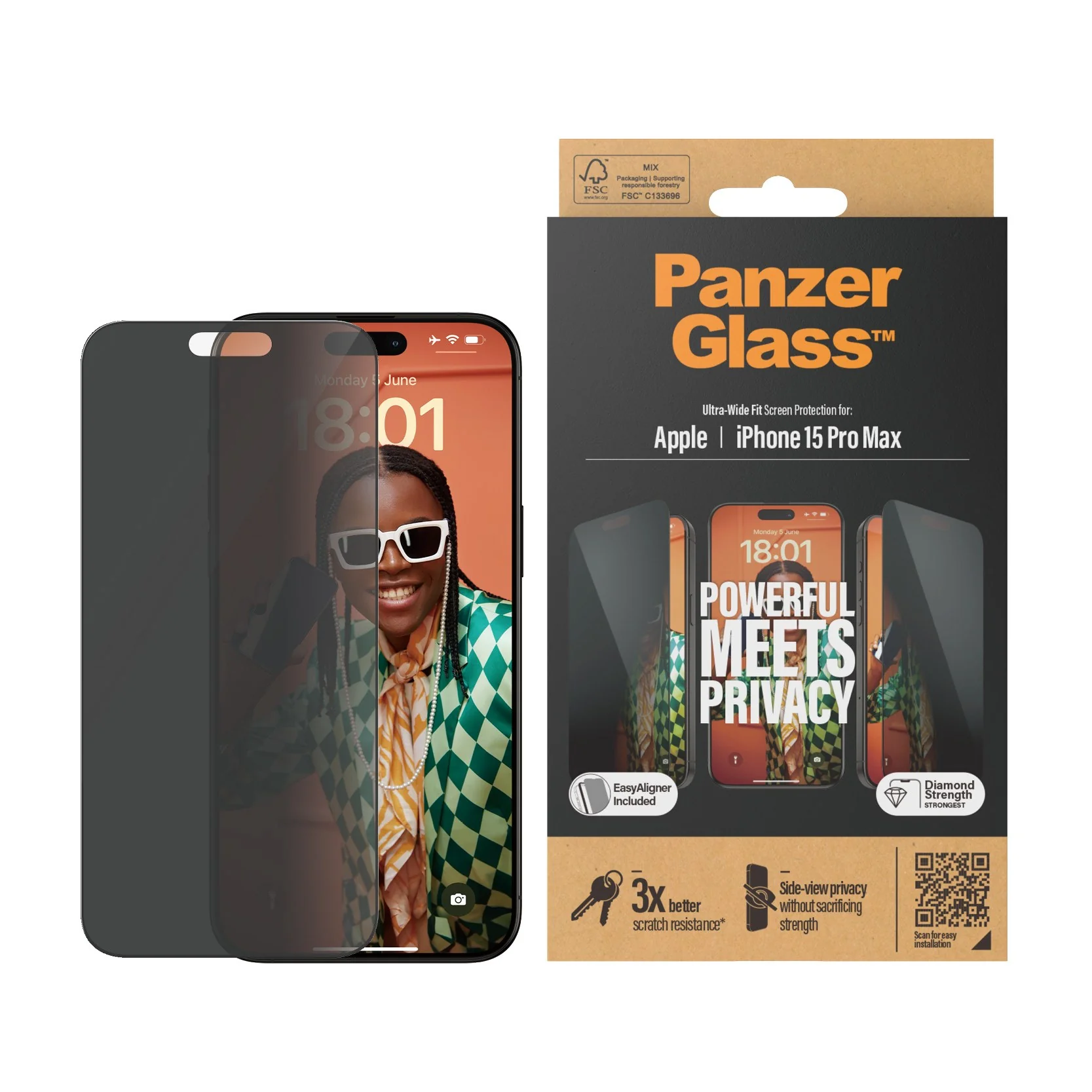 PanzerGlass® Privacy Screen Protector iPhone 15 Pro Max | Ultra-Wide Fit w. EasyAligner - Image 2