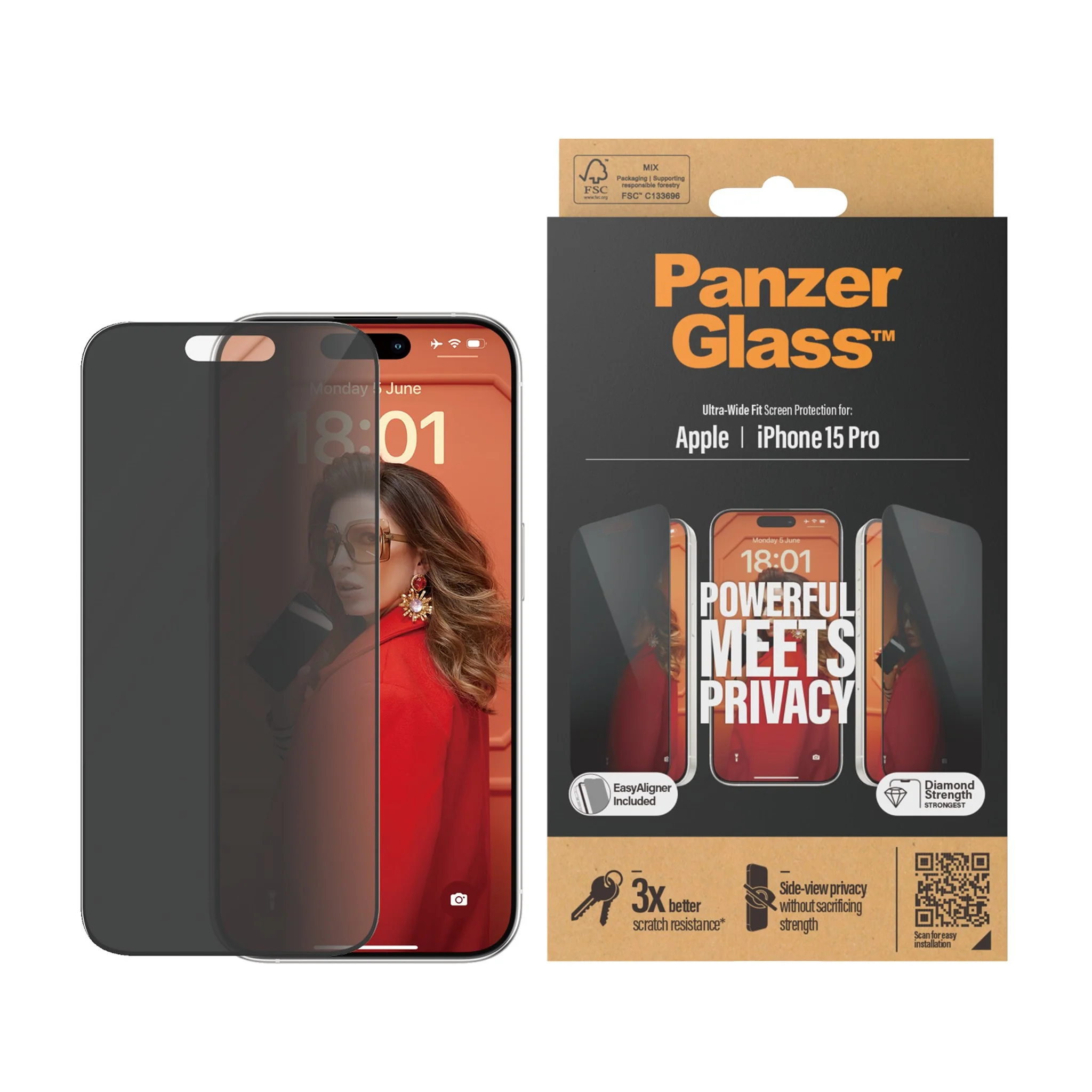 PanzerGlass® Privacy Screen Protector iPhone 15 Pro | Ultra-Wide Fit w. EasyAligner - Image 2