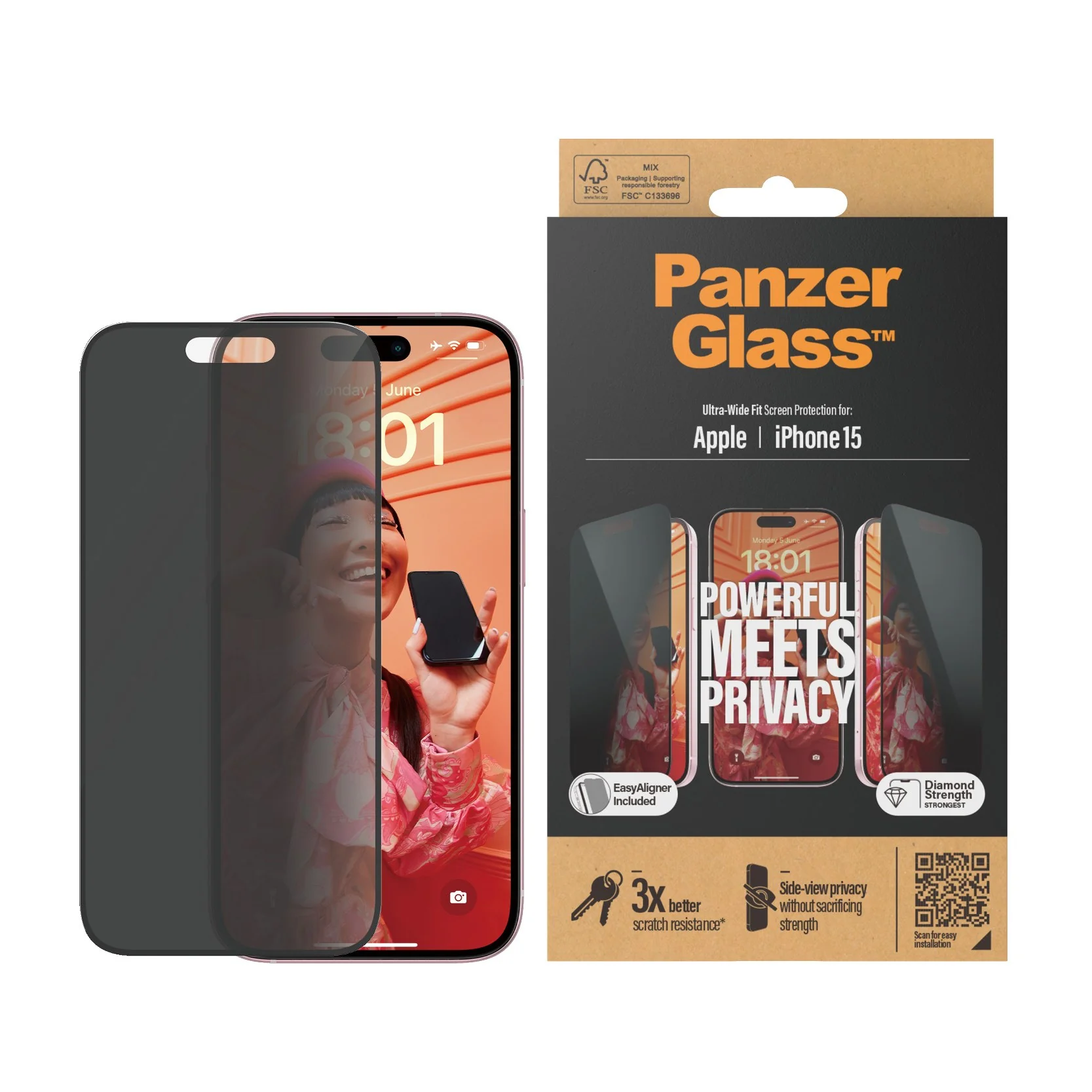 PanzerGlass® Privacy Screen Protector iPhone 15 | Ultra-Wide Fit w. EasyAligner - Image 2