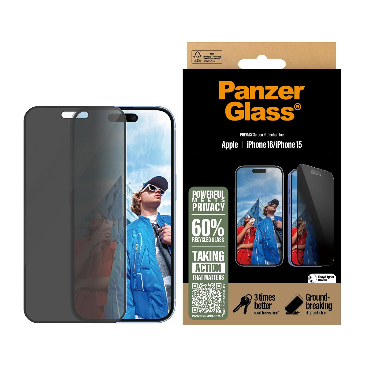 PanzerGlass® 2-Way Privacy Screen Protector iPhone 16 | 15 | Ultra-Wide Fit w. EasyAligner - Image 2