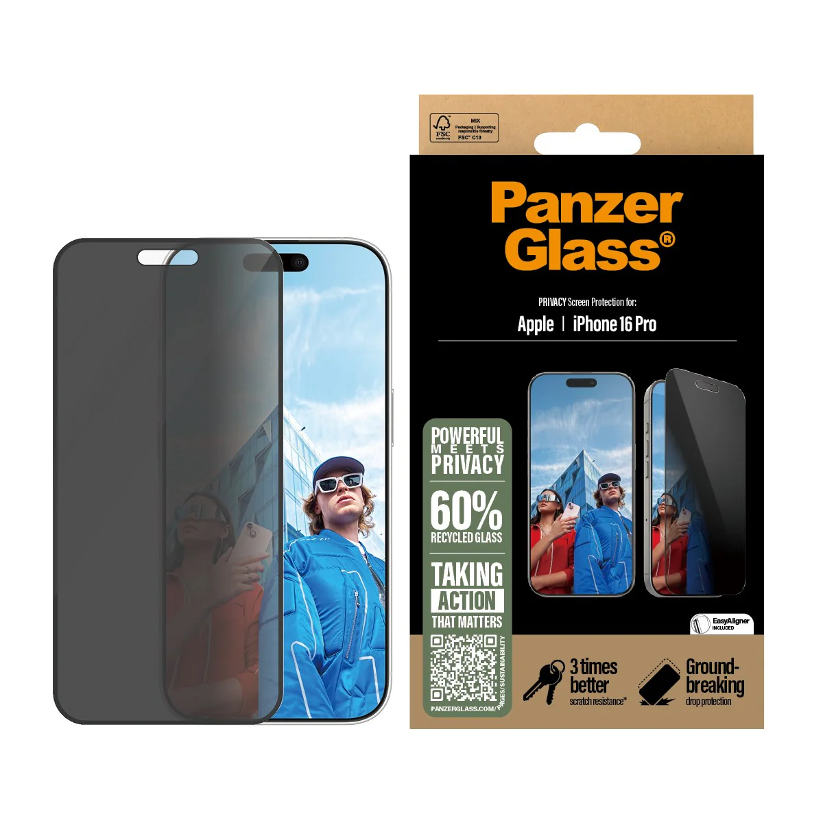 PanzerGlass® 2-Way Privacy Screen Protector iPhone 16 Pro | Ultra-Wide Fit w. EasyAligner - Image 2