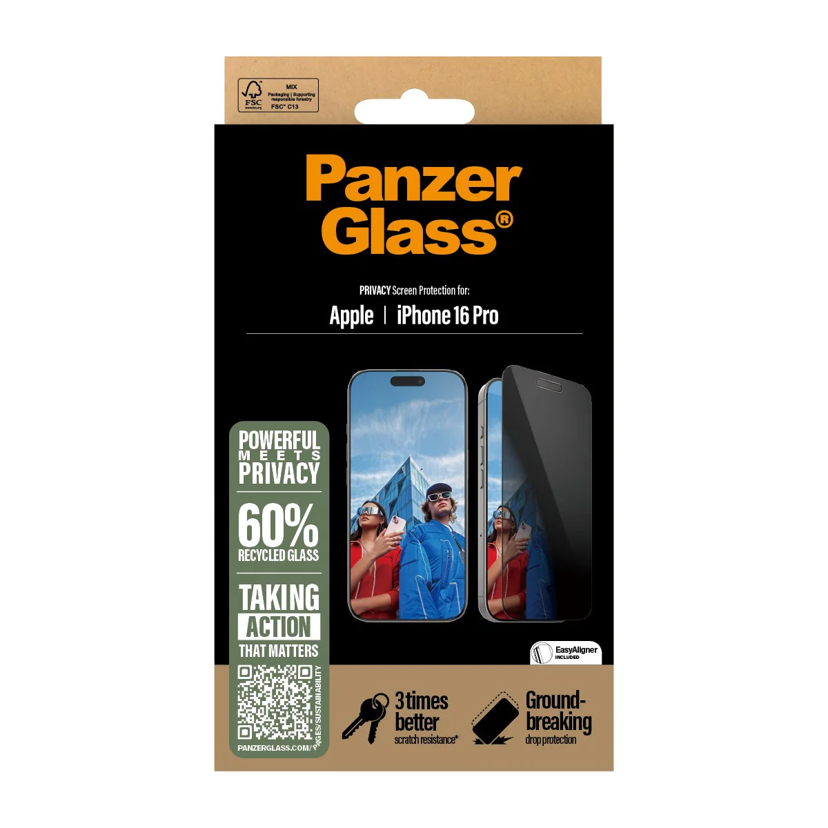 PanzerGlass® 2-Way Privacy Screen Protector iPhone 16 Pro | Ultra-Wide Fit w. EasyAligner - Image 3