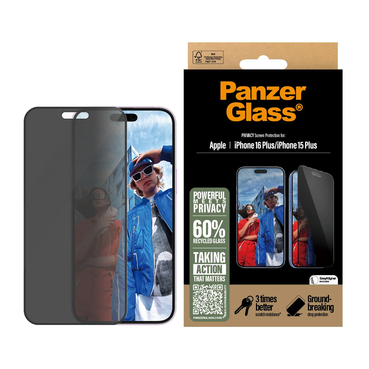 PanzerGlass® 2-Way Privacy Screen Protector iPhone 16 Plus | 15 Plus | Ultra-Wide Fit w. EasyAligner - Image 2