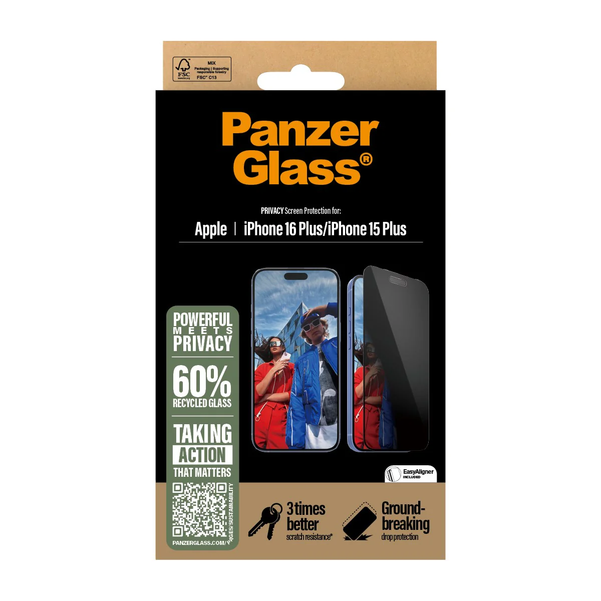 PanzerGlass® 2-Way Privacy Screen Protector iPhone 16 Plus | 15 Plus | Ultra-Wide Fit w. EasyAligner - Image 3