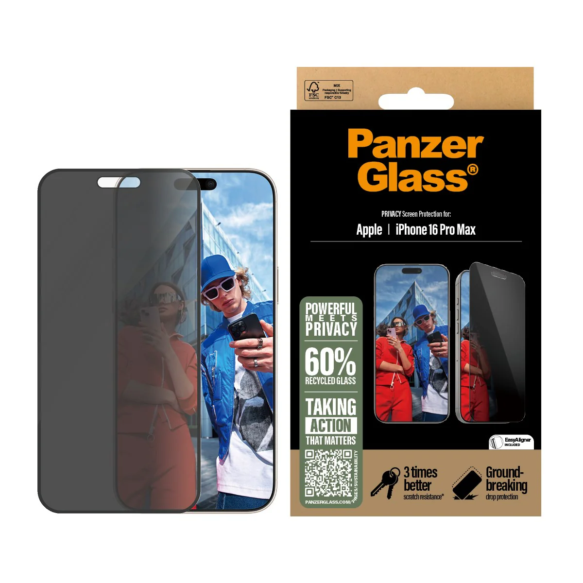 PanzerGlass® 2-Way Privacy Screen Protector iPhone 16 Pro Max | Ultra-Wide Fit w. EasyAligner - Image 2