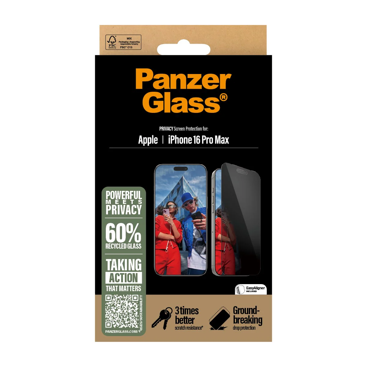 PanzerGlass® 2-Way Privacy Screen Protector iPhone 16 Pro Max | Ultra-Wide Fit w. EasyAligner - Image 3