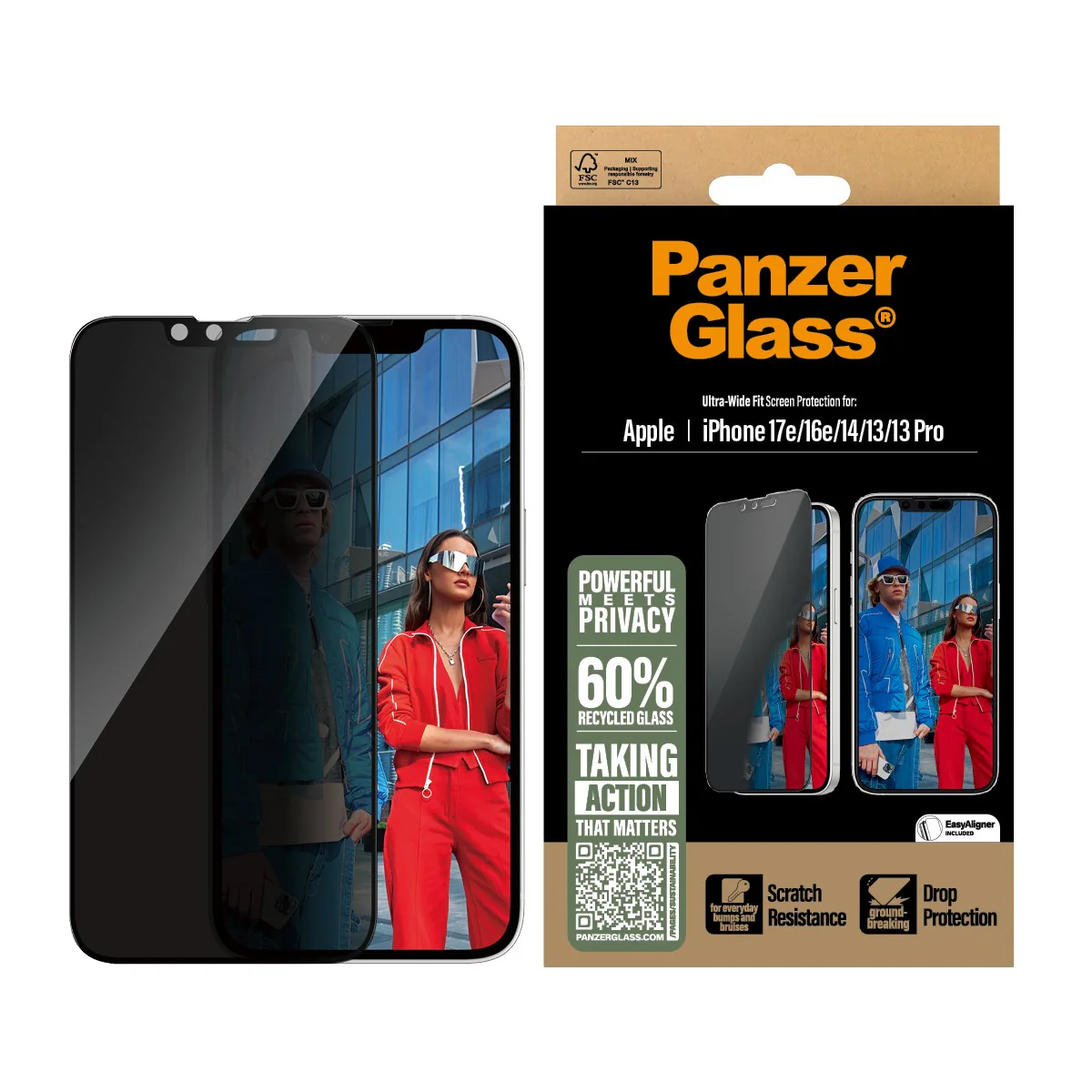 PanzerGlass® 2-Way Privacy Screen Protector iPhone 17e | 16e | 14 | 13 | 13 Pro | Ultra-Wide Fit w. EasyAligner - Image 2