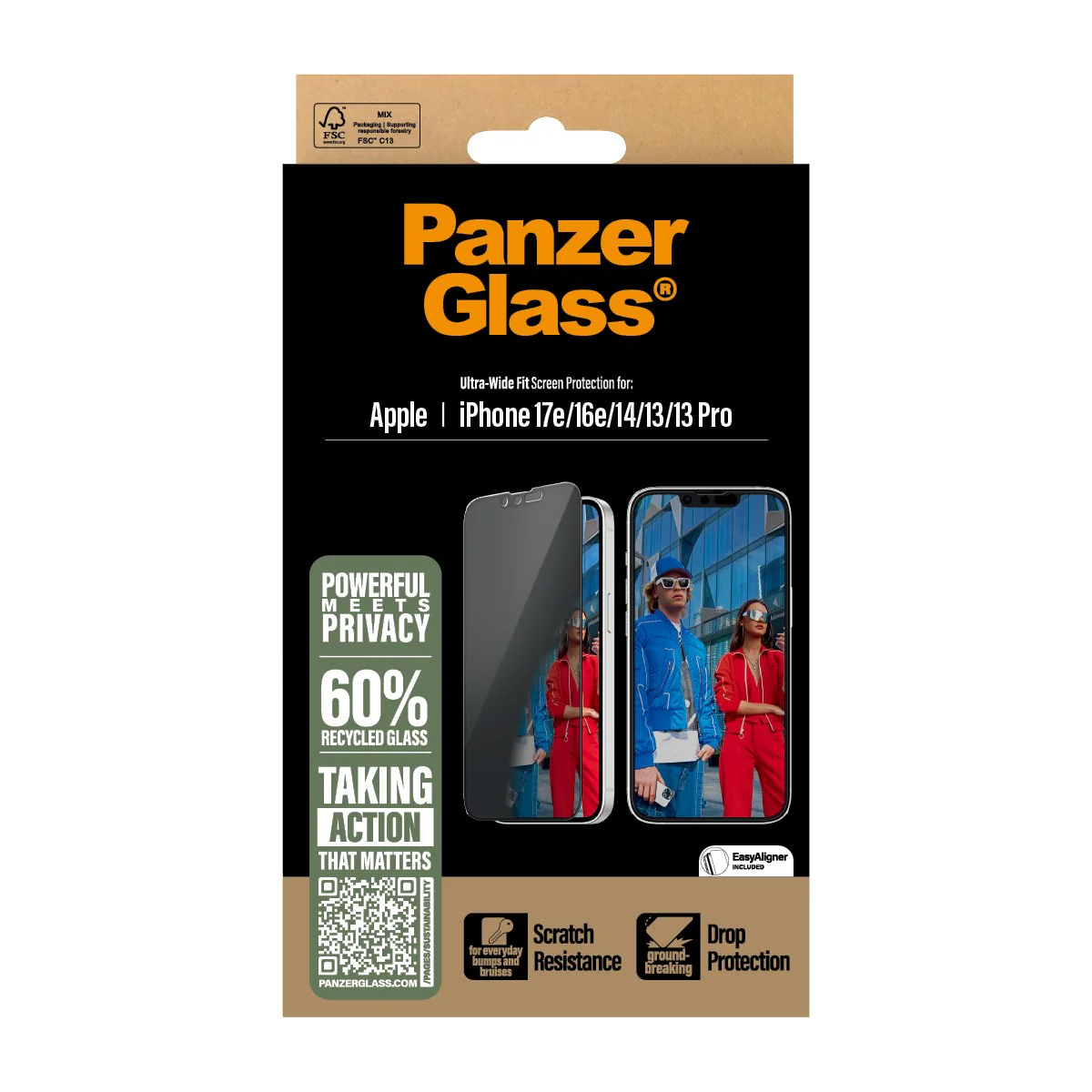 PanzerGlass® 2-Way Privacy Screen Protector iPhone 17e | 16e | 14 | 13 | 13 Pro | Ultra-Wide Fit w. EasyAligner - Image 3