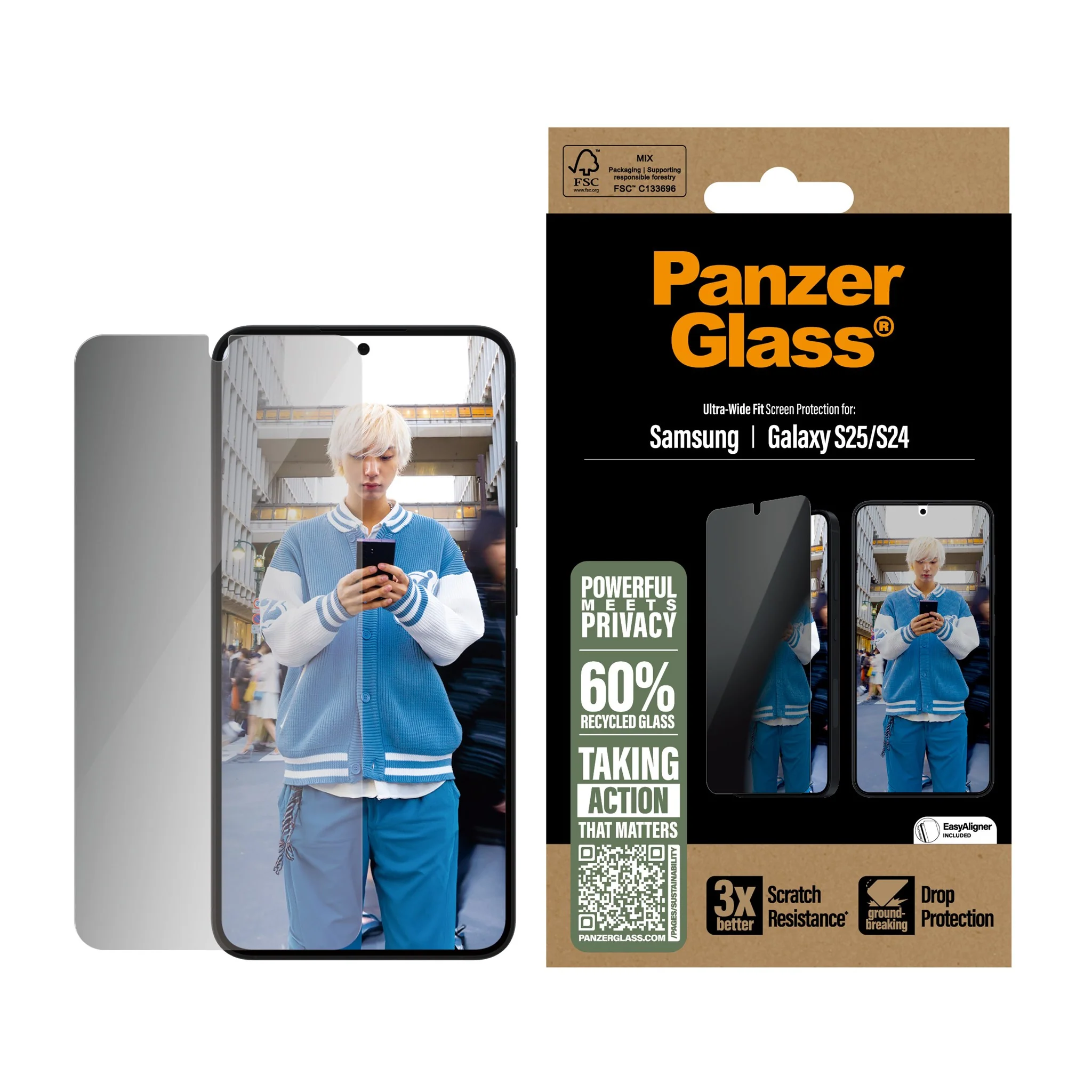 PanzerGlass® 2-Way Privacy Screen Protector Samsung Galaxy S25 | S24 | Ultra-Wide Fit - Image 2